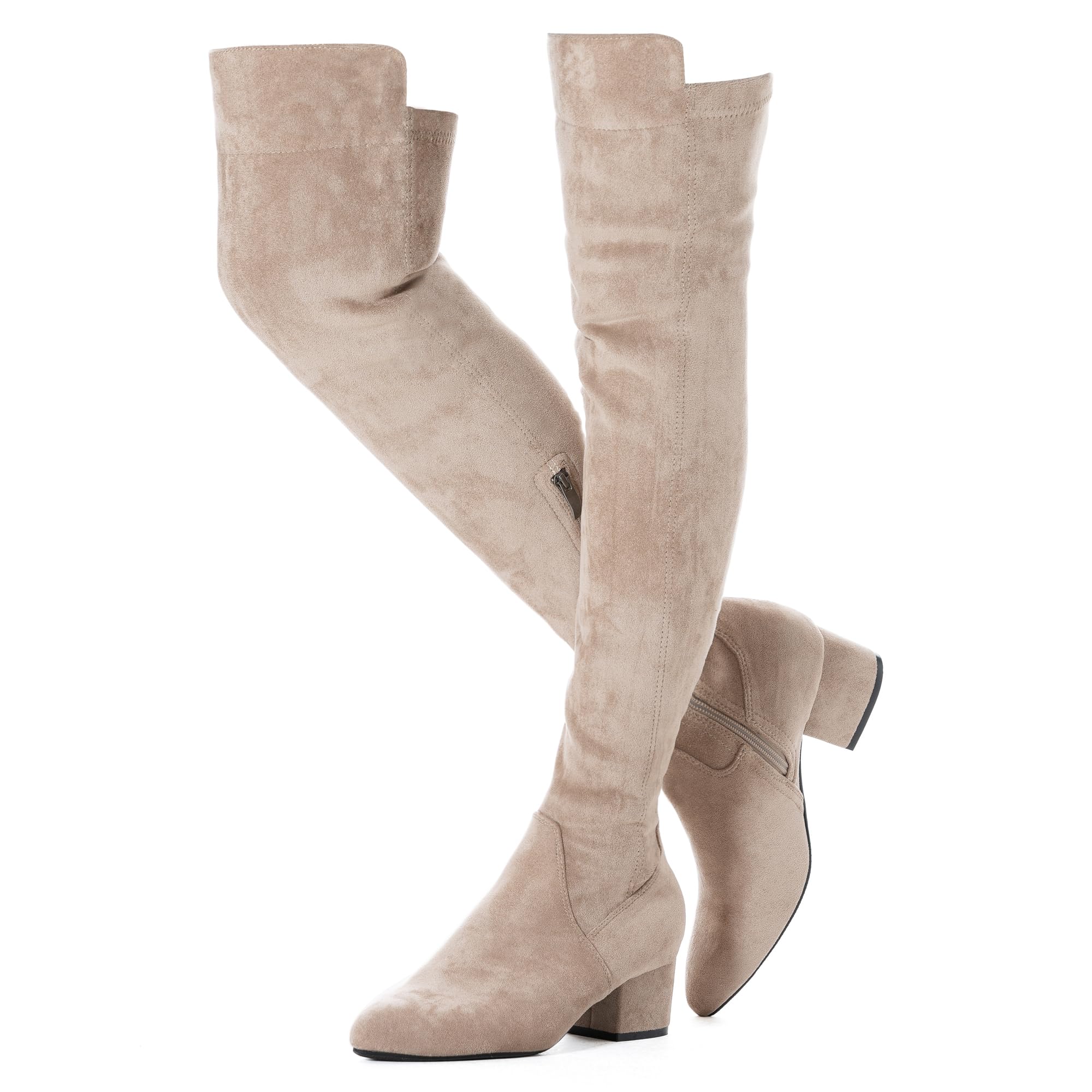 N.N.G Women Over the Knee Boots Thigh High Suede Black Block Low 2 Inch Heel Chunky Above Knee Winter Pointed toe
