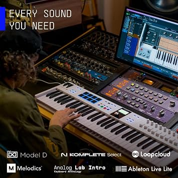 Arturia KeyLab 49 mk3 MIDI Controller Keyboard, 49 Keys, 9 Encoders, 9 Faders, Modulation, Pitch Wheels, 12 Pads, with software bundle, NKS Compatible, White