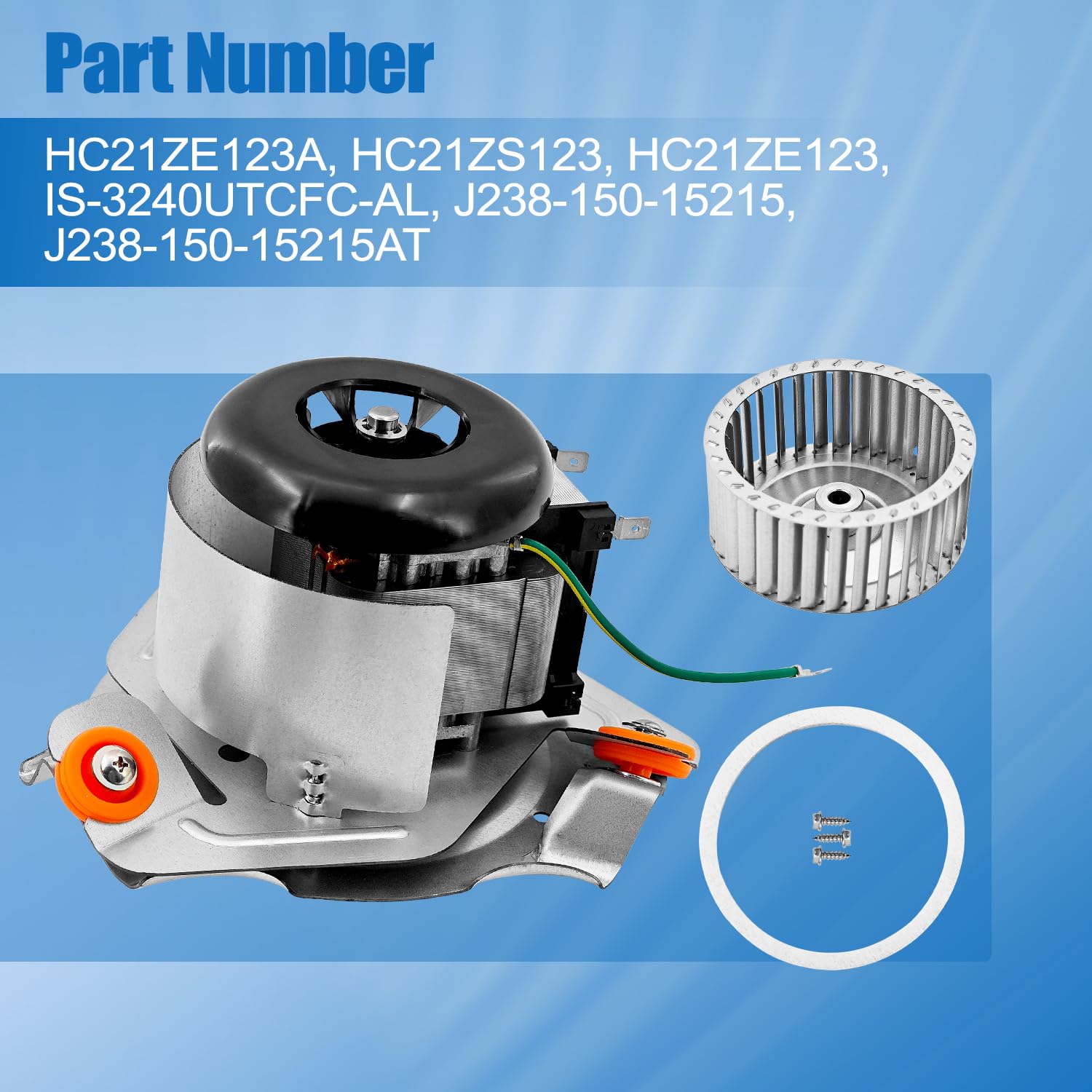 HC21ZE123A J238-150-15215 Furnace Draft Inducer Motor Compatible with Carrier, Jakel, Payne, Bryant Furnace Replace HC21ZE123 Includes Blower Wheel and Mounting Bracket