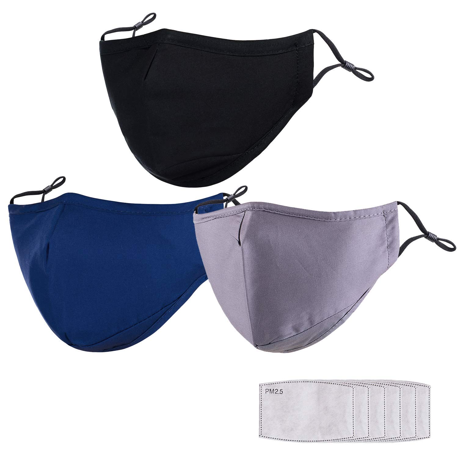 PAGE ONE Adult Cloth Face Mask Washable Reusable and Adjustable Masks for Women Men/Contains 3 Mask 6 Filters
