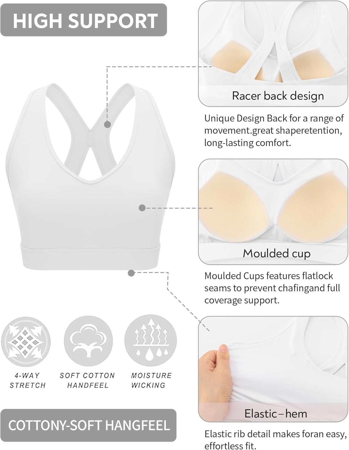 RUNNING GIRL Sports Bras for Women High Support, V Neck Molded Cup High Impact Sports Bra with Sewn in Pads - Image 8