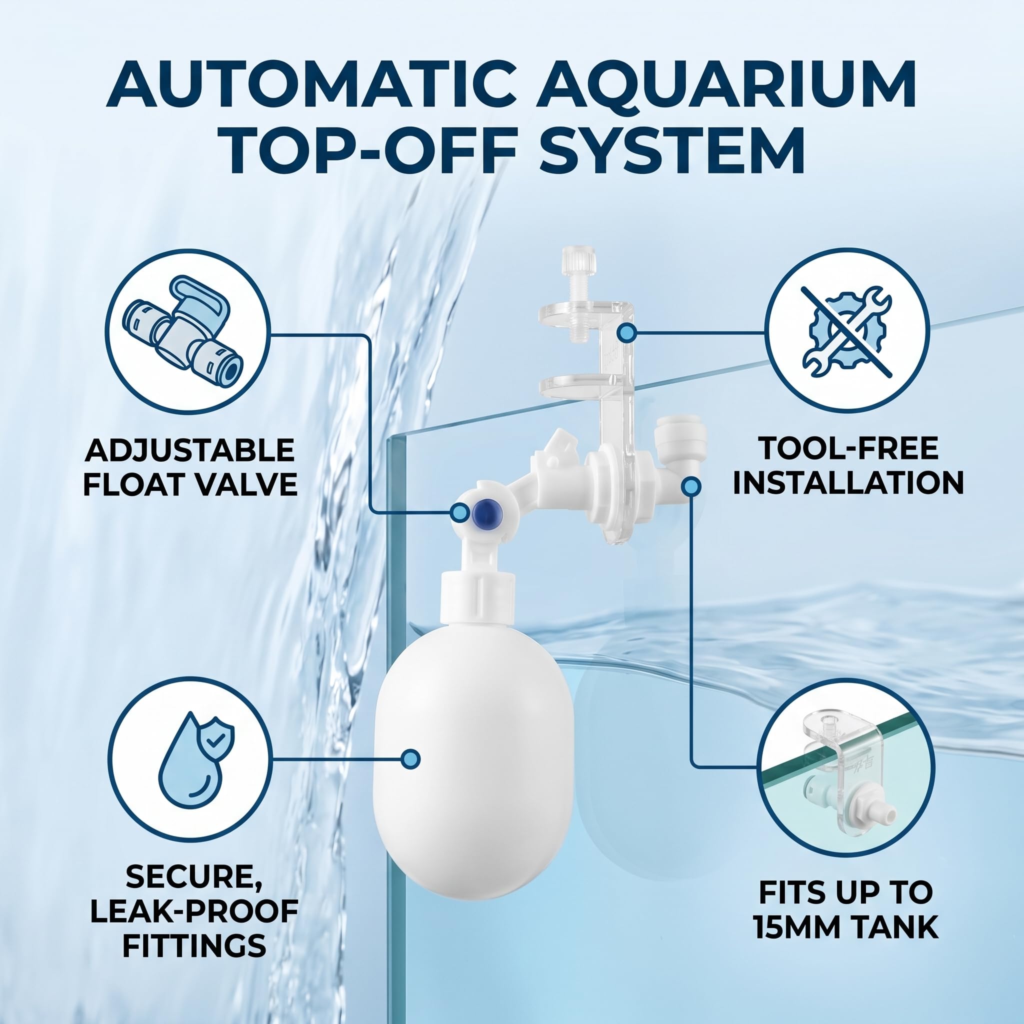 Contrôleur Remplissage Eau Automatique Flotteur Réglable pour Aquarium Filtre Pompage Régulation Niveau Poissons Puits
