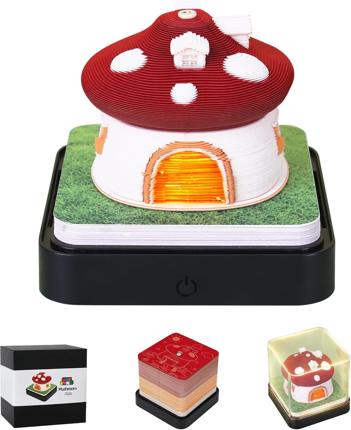 MACTANO 3D Art Calendar Memo Pad 2026, Creative Time Piece Calendar Mushroom House Rip Away Paper Carving Sticky DIY Note