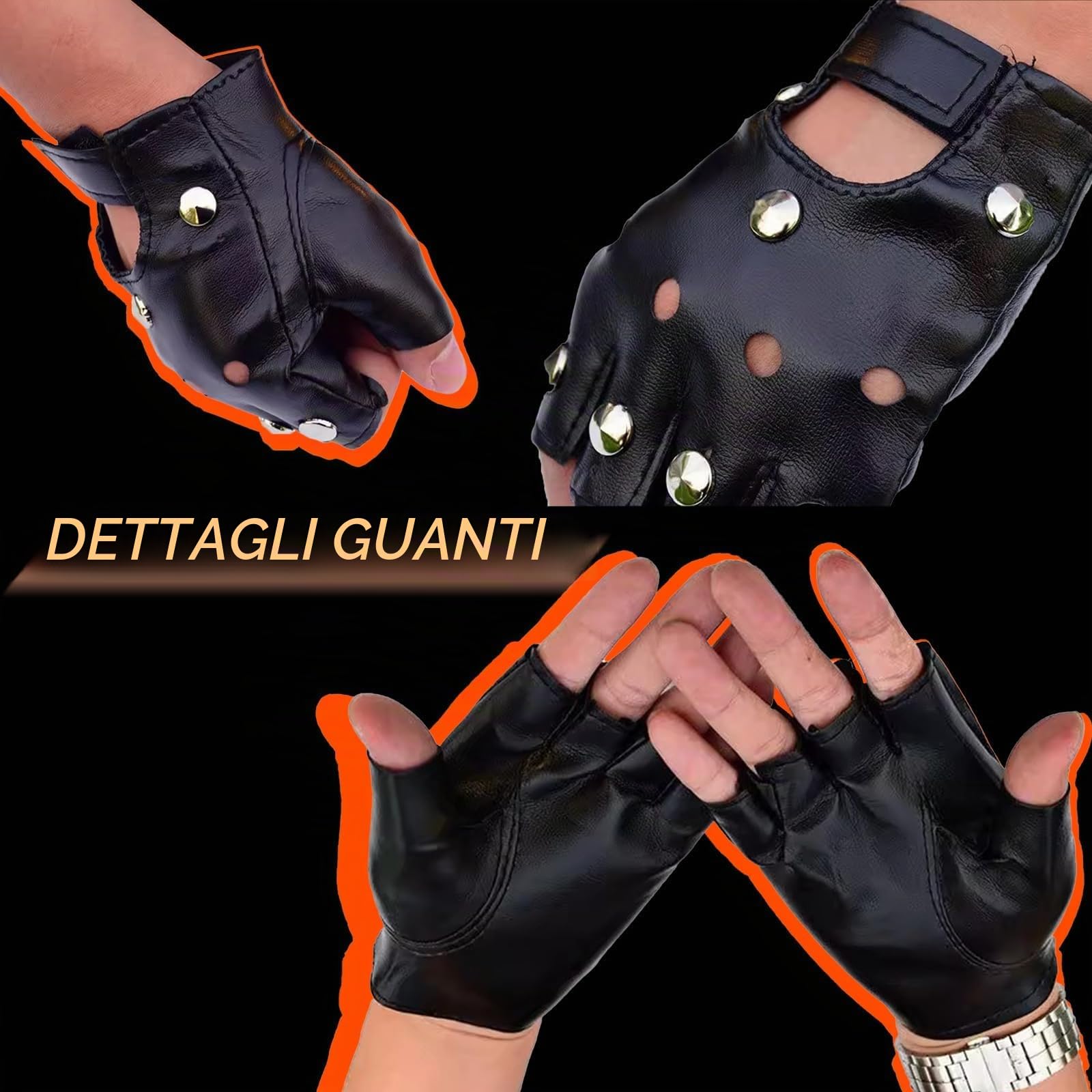 Punk Gothic Rocker Kit, Costume Rockstar Uomo con Parrucca Guanti Occhiali Bandane Braccialetto tatuaggi temporanei Manicotti, Accessori per Costume da Discoteca anni '70 '80 e '90