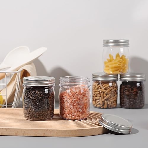 Miniatura 7 de Party Club of America Paquete de 16 tarros de plástico plateados de 8 onzas con tapas de rosca, contenedor de almacenamiento de alimentos para