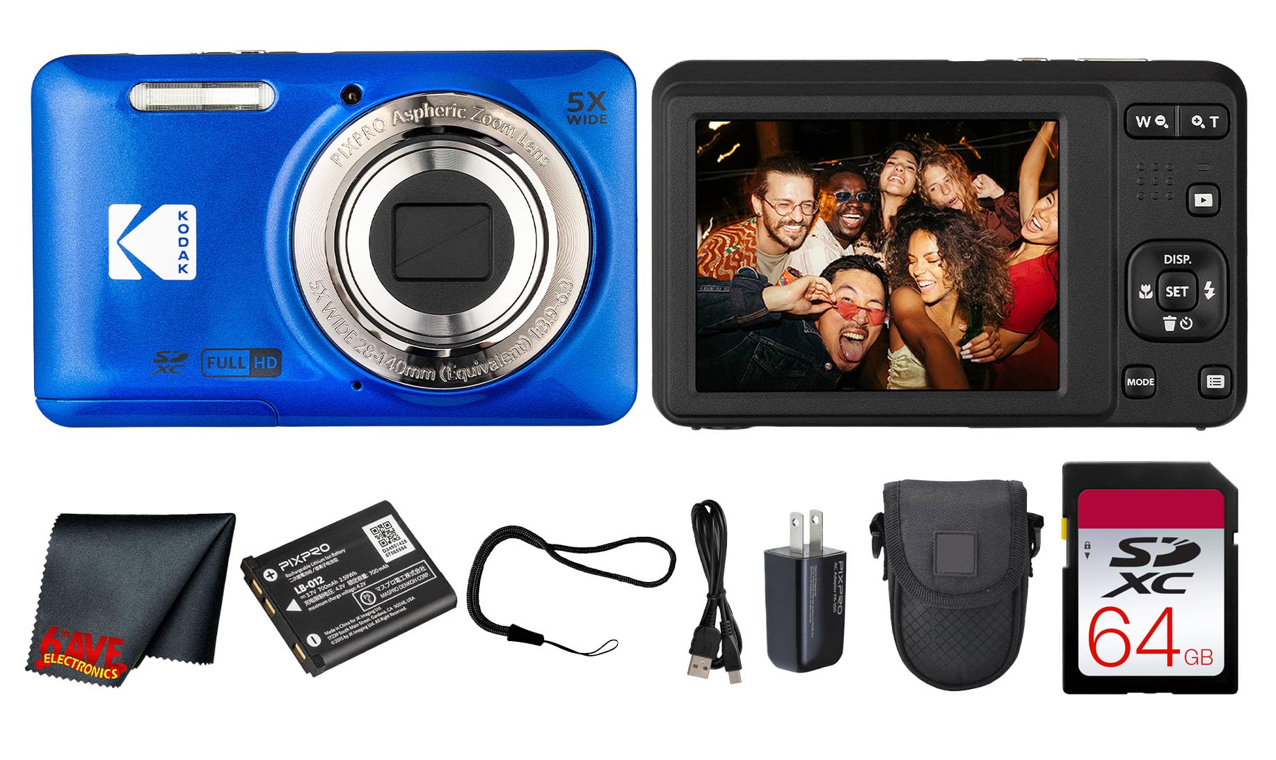 Kodak PIXPRO FZ55 Digital Camera (Blue) | 16MP Sensor, 5X Optical Zoom, 28mm Wide-Angle Lens & Full HD Video | Great for Travel & Beginner Photography (FZ55BL) + 64GB Card + Case + Cleaning Cloth-picture-12