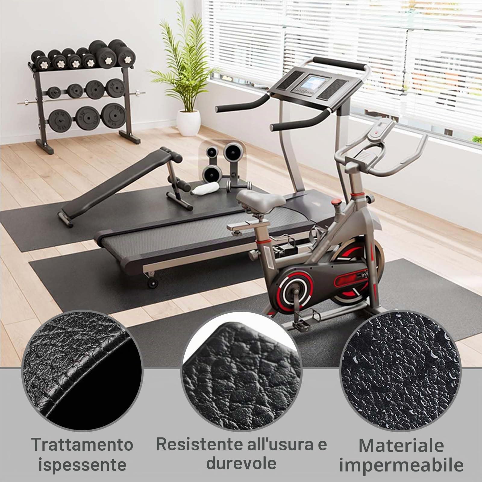 2 pezzi Tappetino di protezione per pavimenti, Tappetino antiscivolo e ammortizzante, Tappetino per tapis roulant, spessore 0,6 cm, adatto per tapis roulant, tappetino fitness insonorizzato