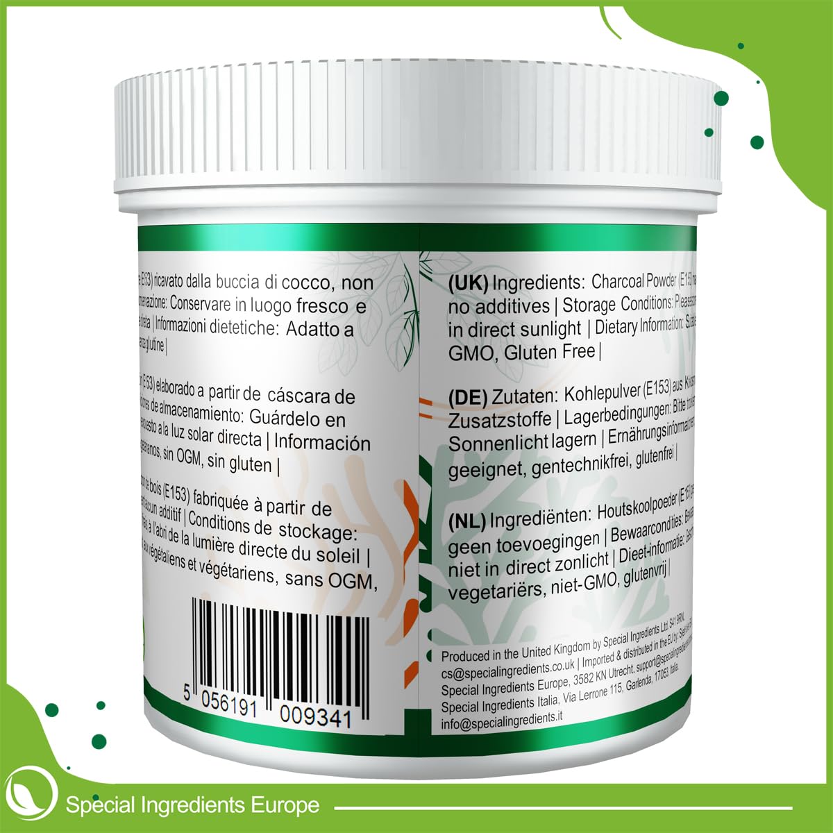 AKTIVKOHLEPULVER 500g HÖCHSTER QUALITÄT ULTRA-FEINES PULVER HERGESTELLT AUS KOKOSNUSS-SCHALE (DEUTSCHE ETIKETTEN UND ANLEITUNGEN)