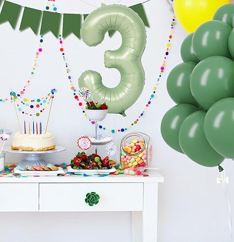 Miniatura 6 de Globo con el número 3 de 40 pulgadas, color verde salvia, globo de Mylar para niños y niñas, 3 30 cumpleaños, boda, aniversario, fiesta de selva,