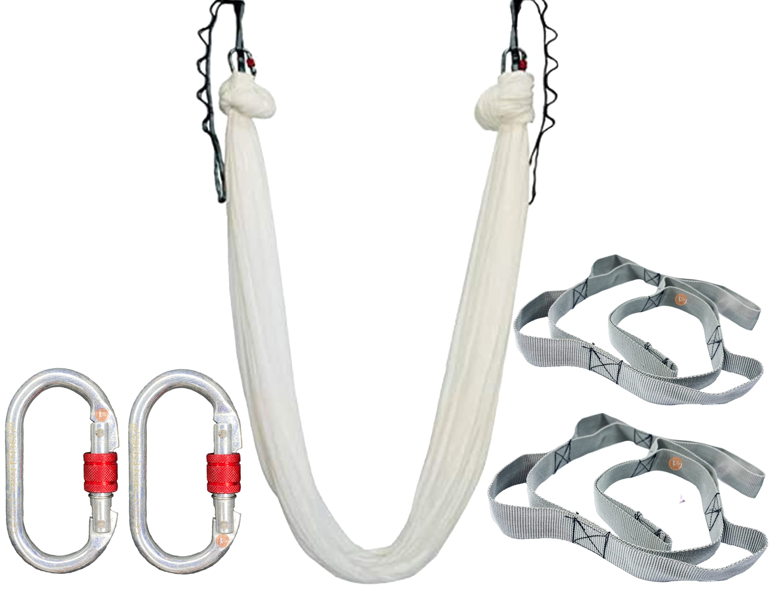 The Yogis Aerial Yoga Hammock Aerial Silk Yoga Swing for Antigravity Yoga, Inversion Exercises, Improved Flexibility & Core Strength - Extension Straps, Carabiners (White)