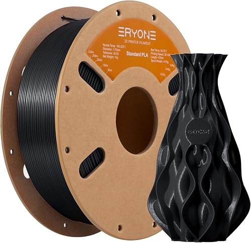 ERYONE PLA Filament 1.75 mm, Filament pour Imprimante 3D PLA, Précision Dimensionnelle +/- 0,03 mm, Noir de jais