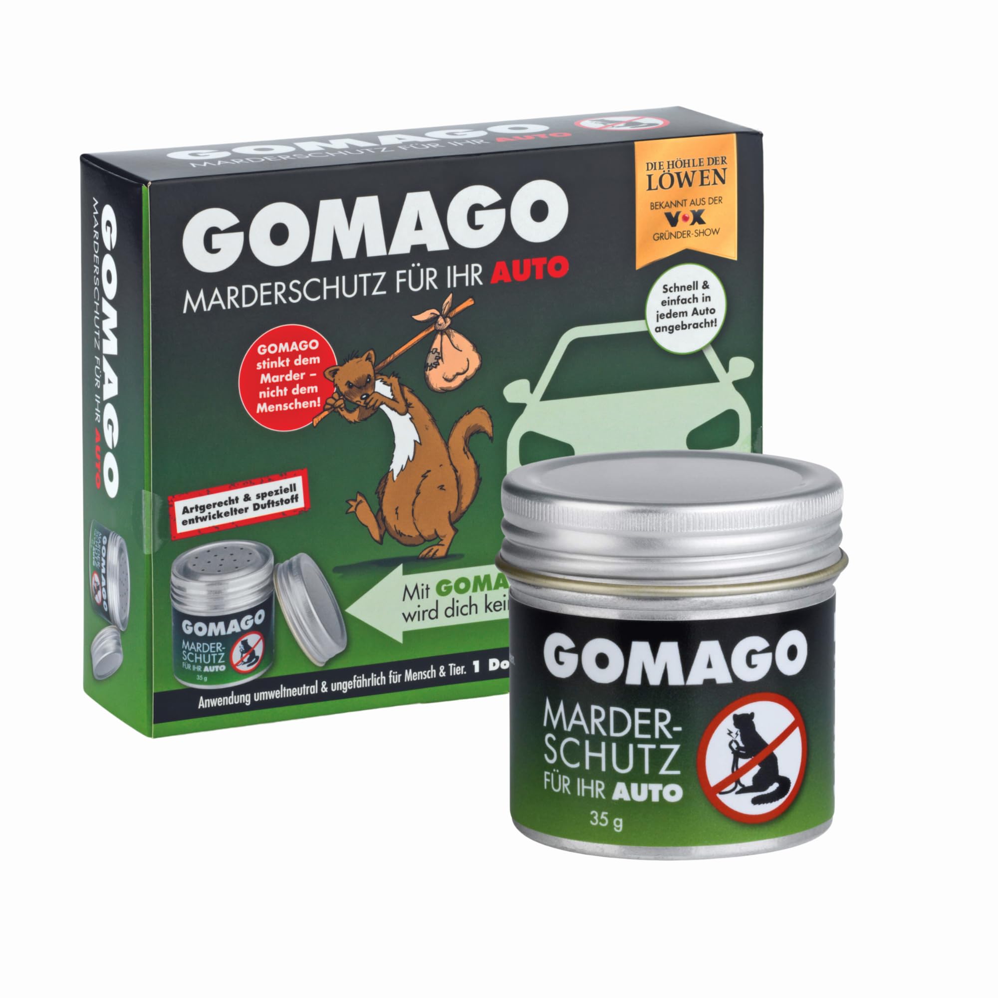 GOMAGO Protezione martora per la Vostra Auto | Allontana in Modo affidabile e Semplice Le martore dal vano Motore | Alternativa Efficace allo Spray per martore, ultrasuoni [1x 35g]