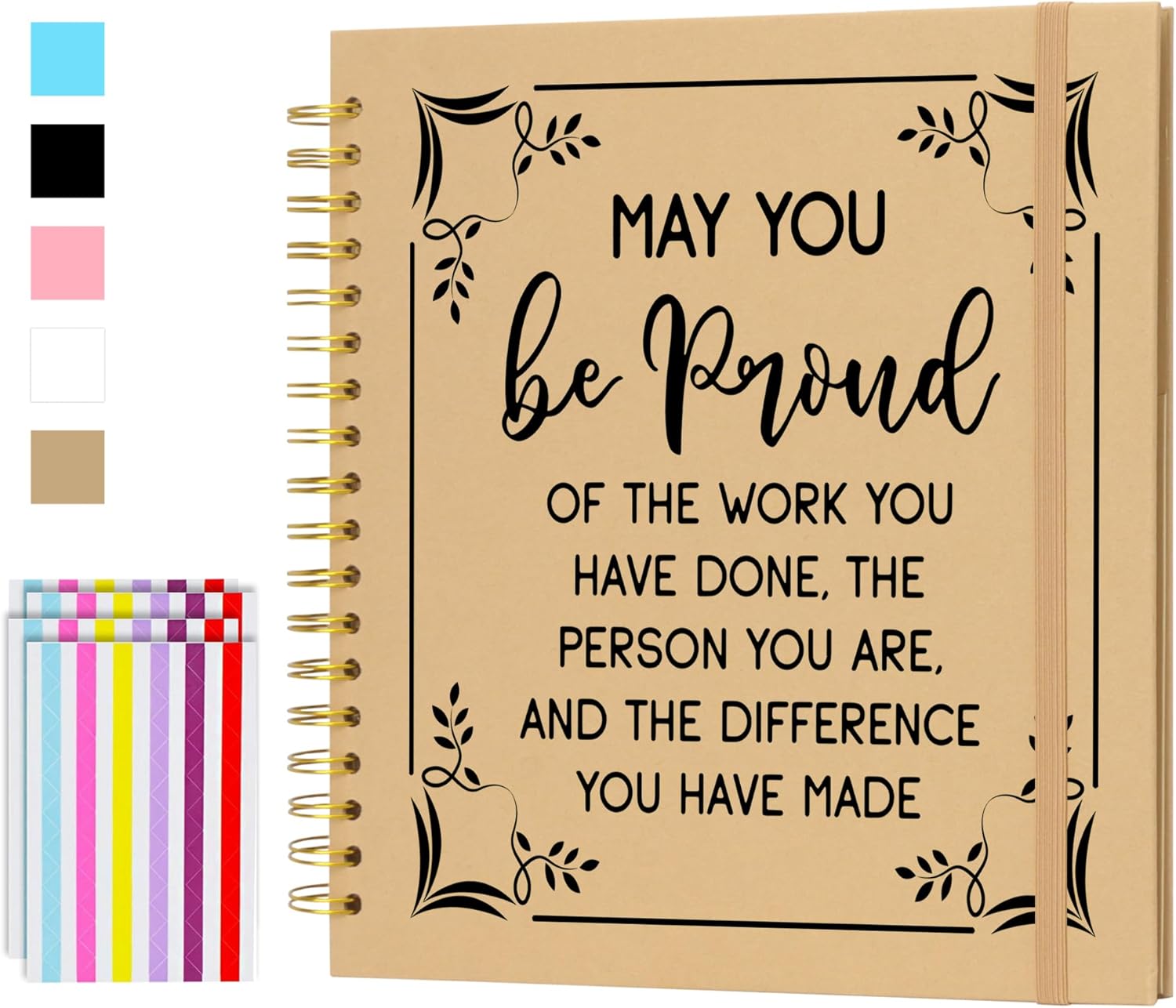 May You Be Proud of The Work You Have Done Scrapbook Album Blank DIY Album for Employee Coworker Leaving Gift Happy Retirement Spiral Scrapbook (Brown, 10x10 inch)