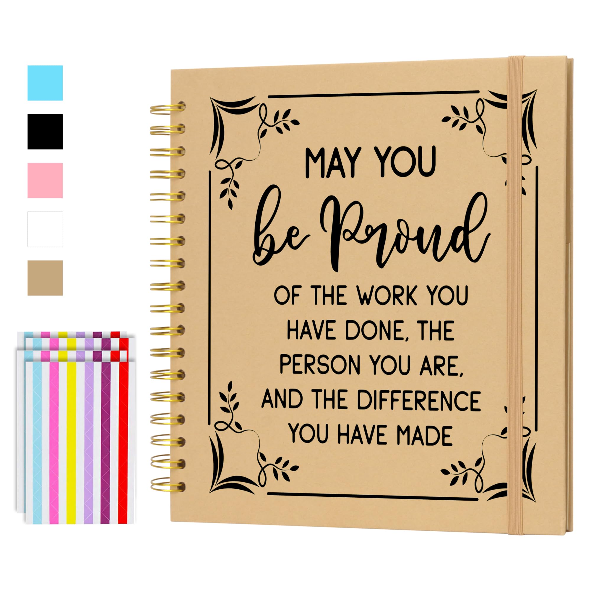 Sammelalbum mit Aufschrift "May You Be Proud of The Work You Have Done", blanko, DIY-Album für Mitarbeiter, Kollegen, Abschiedsgeschenk, Happy Retirement, Spiral-Scrapbook (Braun, 25,4 x 25,4