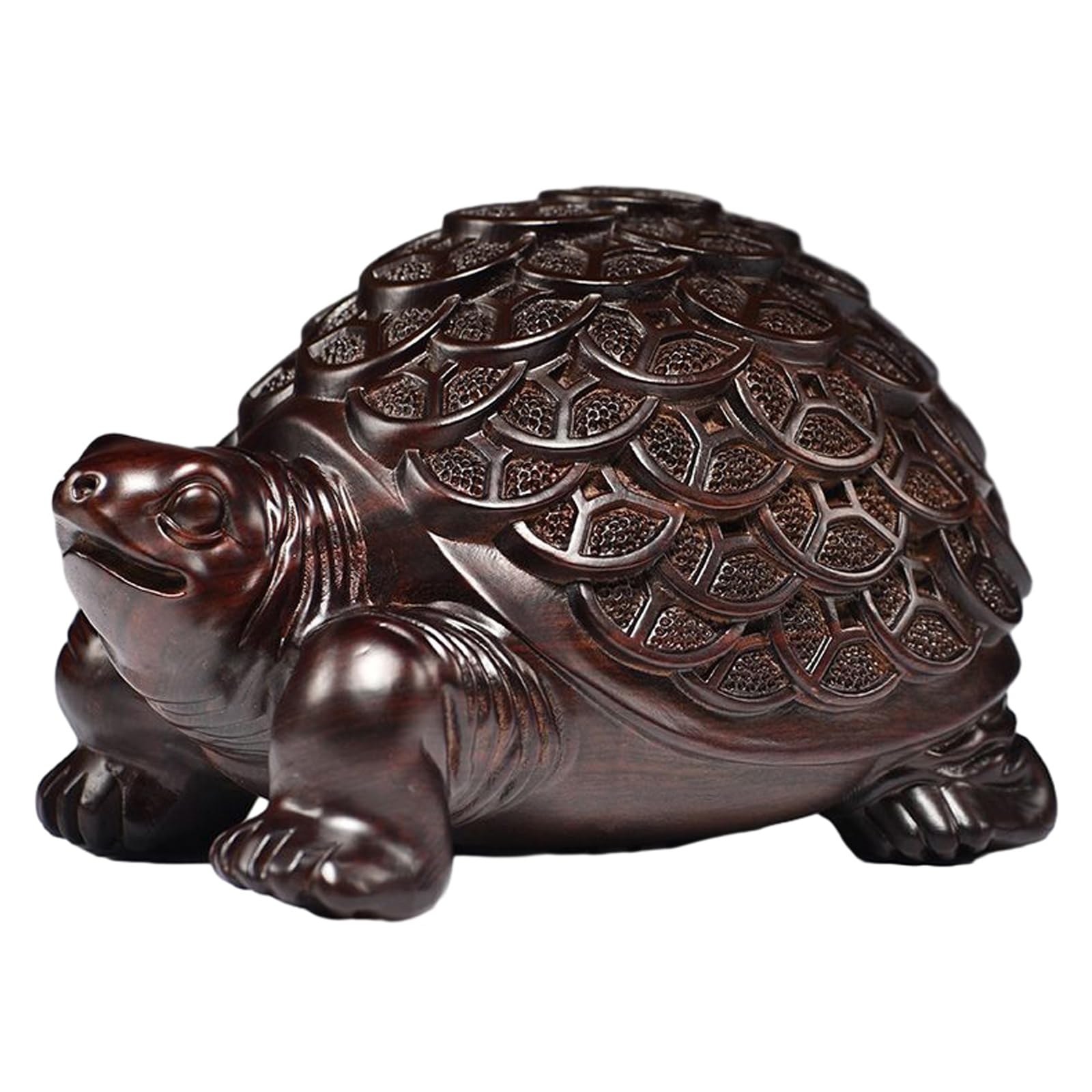 AOTTSD Ebony Carved Turtle Feng Shui Statue Home Decor Ornament 18cm