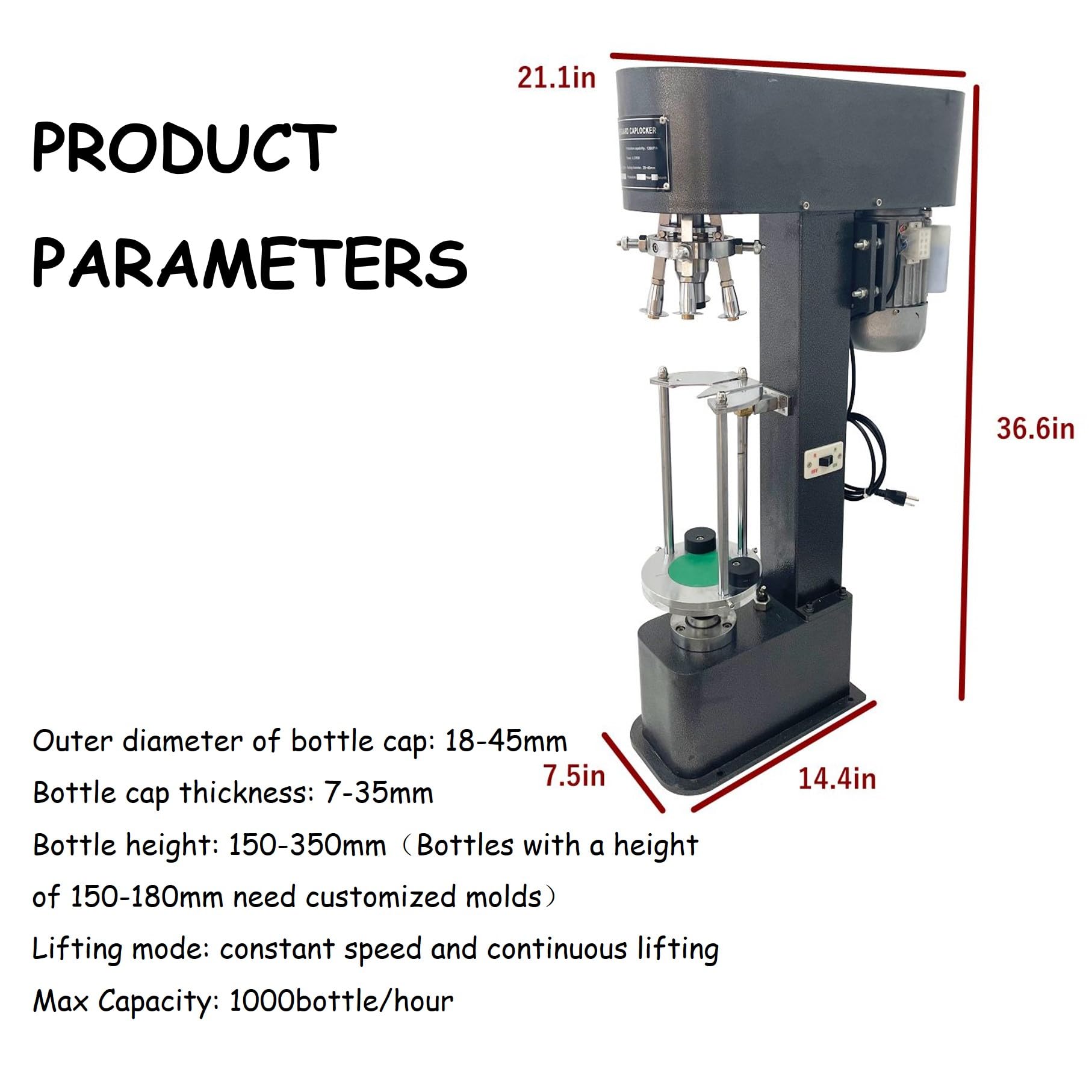 Banfluxion 110V 370W Aluminum Screw Cap Capping Machine Semi-Automatic Bottle Cap Capping Machine 18-45mm Outer Diameter 150-350mm Bottle Height(Two Packages)
