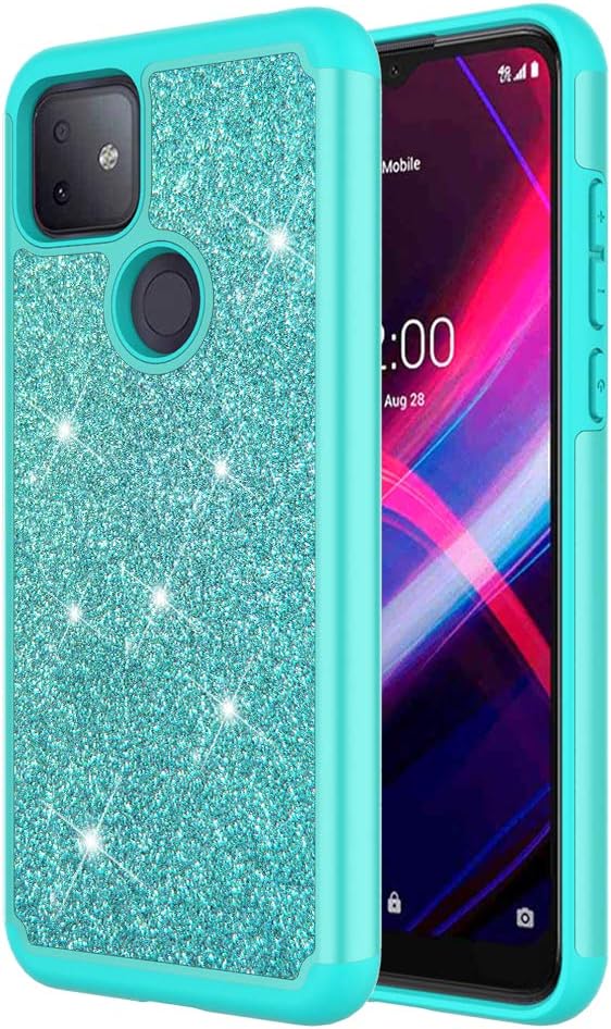JACKPOT WIRELESS for T-Mobile Revvl 4 Plus Case T-Mobile Revvl 4+ Glitter Case with Screen Protector Sparkle Bling Shiny Diamond Rubber Hard Case Bumper Girl Women Protective Case (Teal)