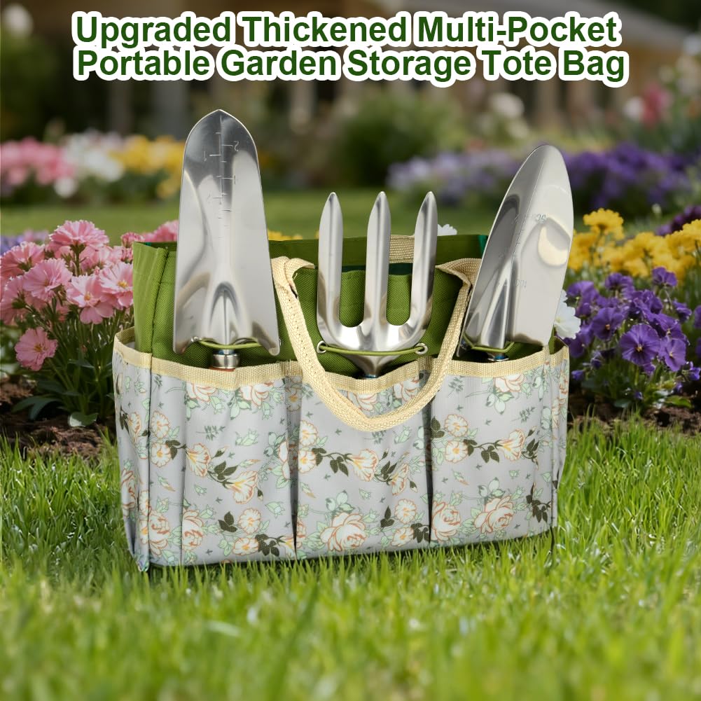 Set di Attrezzi da Giardinaggio, 9 Pezzi in Acciaio Inossidabile ad Uso Intensivo, Impugnatura Ergonomica Antiscivolo, Fori Appesi, Strumenti da Giardinaggio per Donne e Uomini, Verde