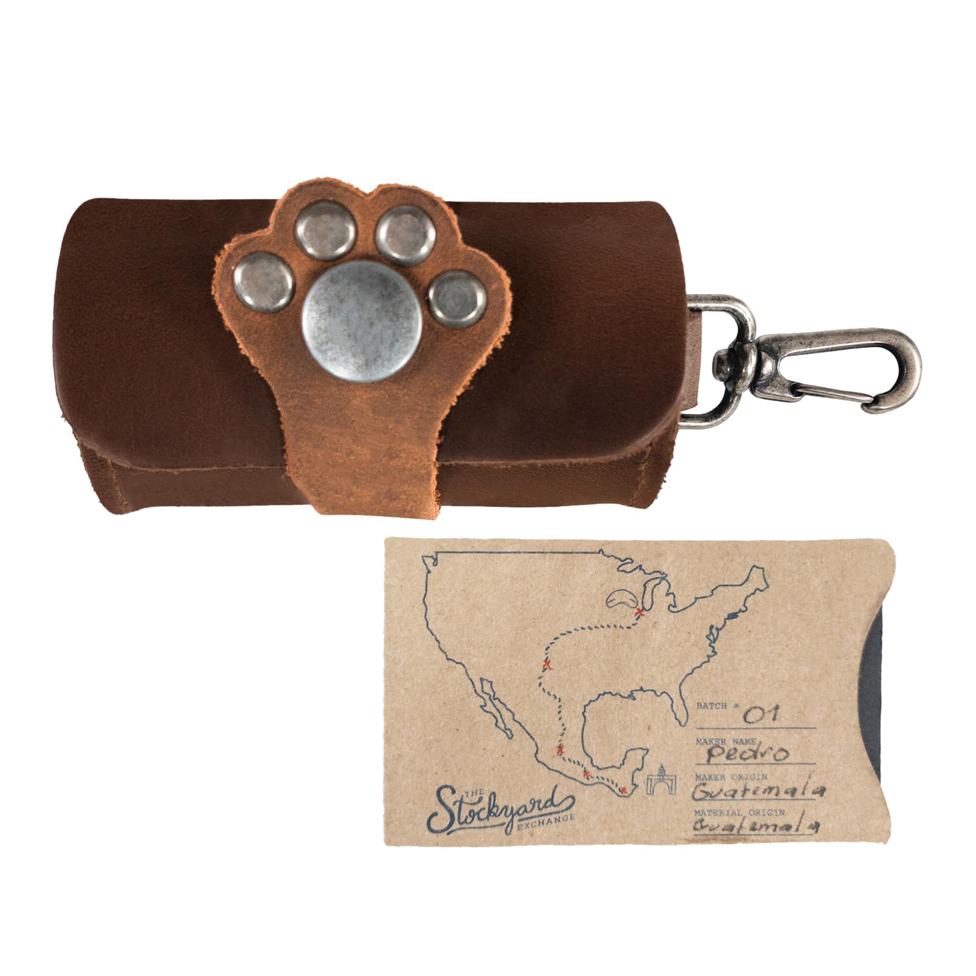 Taco Dog, Paw Poop Bag Tasche handgefertigt aus Vollnarbenleder – praktische Tragetasche, Clips an Leine, Spender, einfache Reinigung beim Gehen – ganz natürlich, leicht, Accessoire – Bourbon Brown