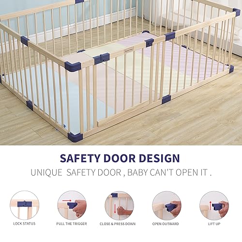 Miniatura 7 de Corralito de madera para bebés y niños pequeños, parque infantil interior y exterior, centro de actividades para niños con base antideslizante,