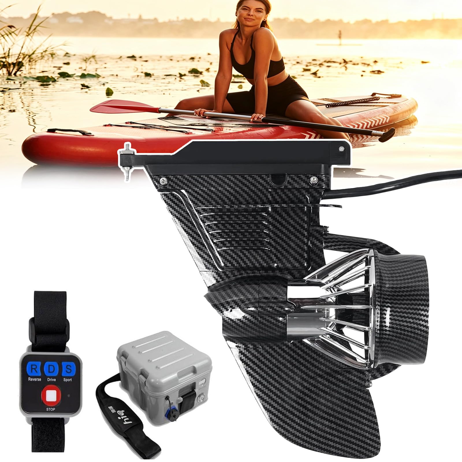SOTIKARERY Kayak Belly Boat Float Tube Trolling Motor Electric Fin for Fishing Boat, Electric Underwater Thruster Propeller for SUP Paddle Board with Remote Control,Usage Time 5h