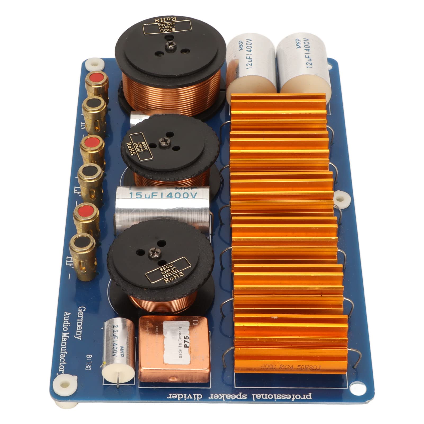 2 Way Speaker Crossover, Frequency Divider Professional PCBA Convenient Wiring Heat Dissipation Super Power Inductor Resistor for Conference