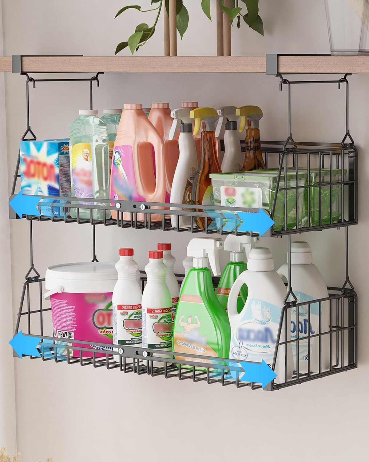 Panier suspendre sous etagere reglable 35-60cm en metal anti-rouille lot de 2