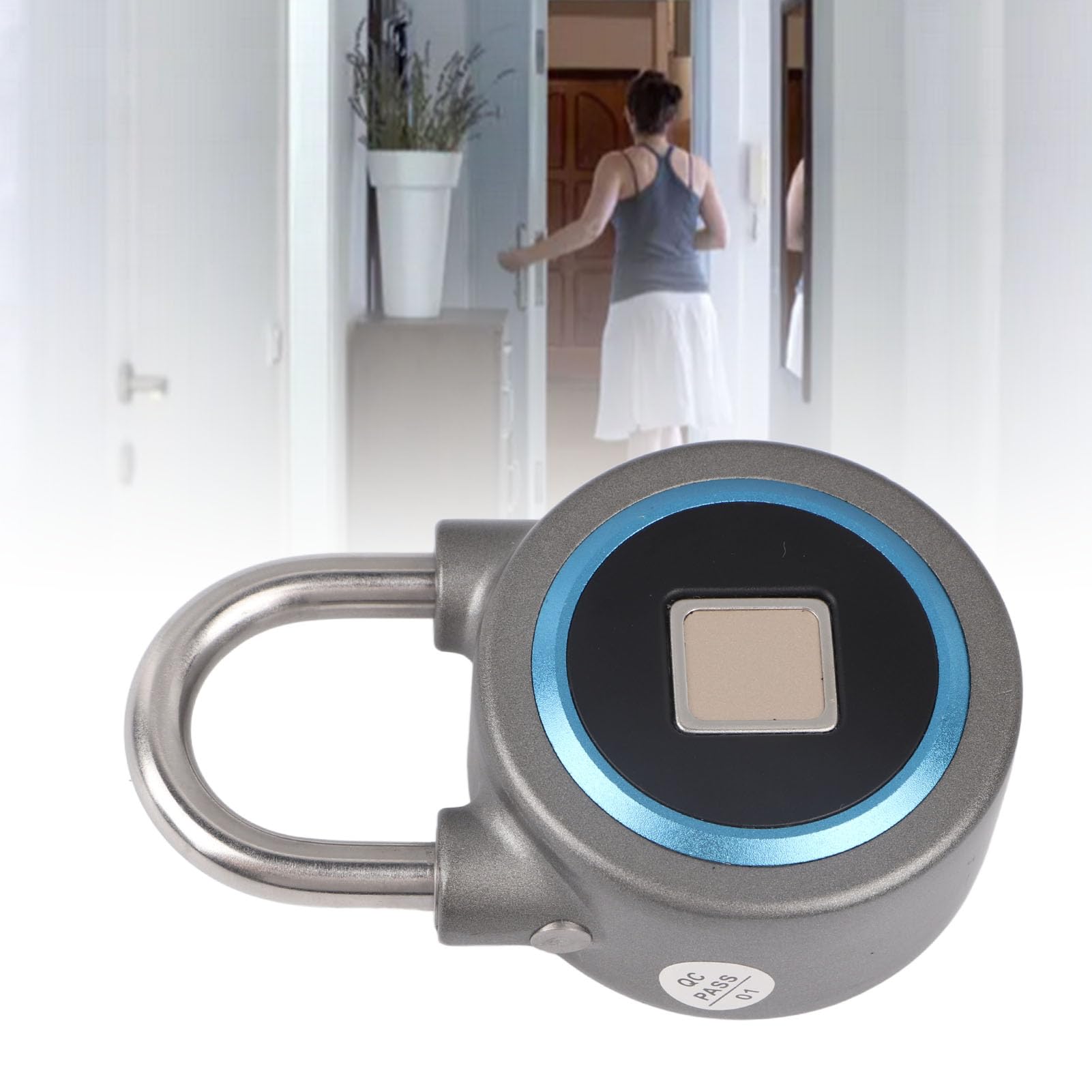 Cyrank Cadenas à Empreintes Digitales, Cadenas Intelligent étanche à Verrouillage Bluetooth avec Biométrique sans Clé pour Casier, Tiroir, Bureau, Salle De Sport(Bleu)