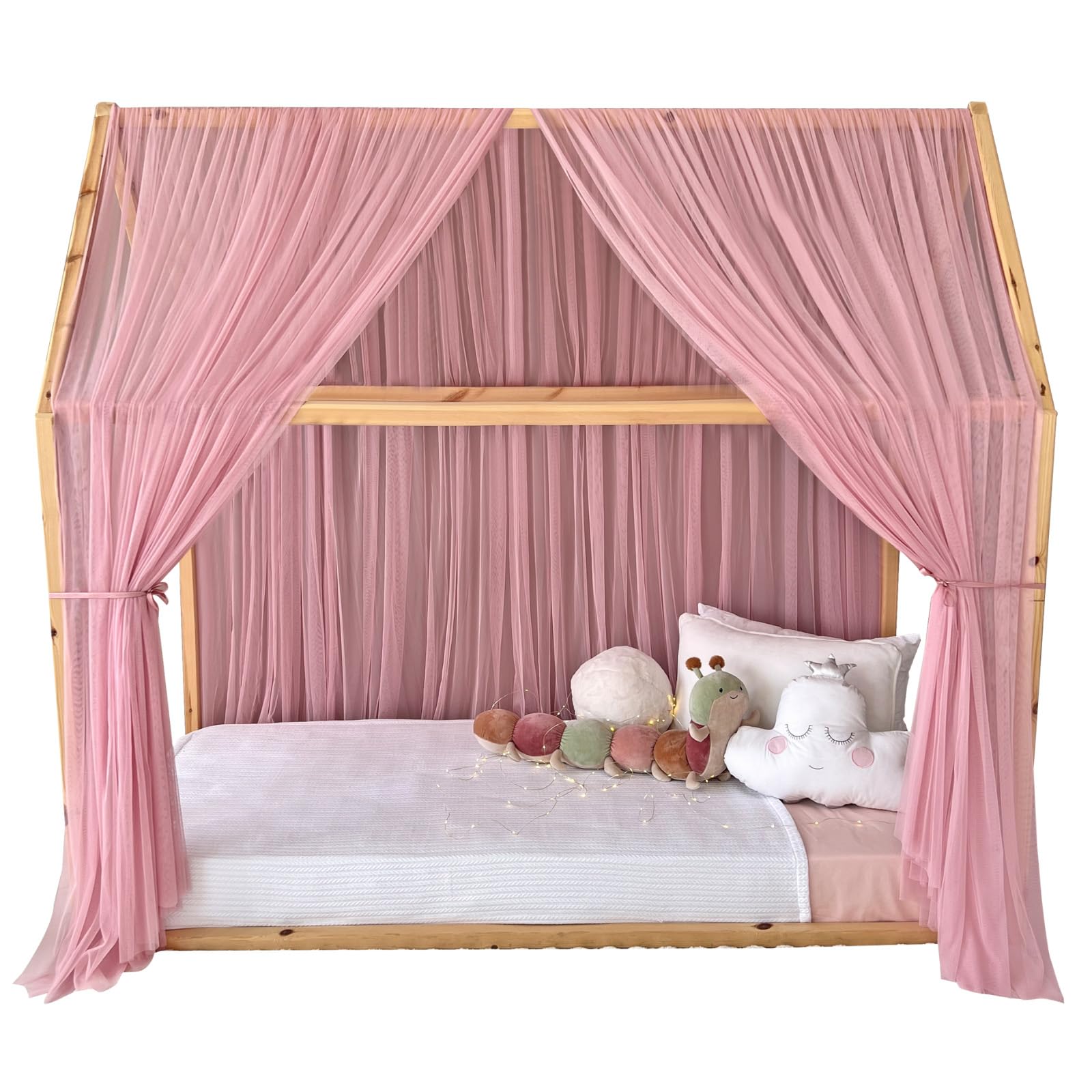 Montessori - Toldo de cama para dormitorio de niñas y niños, elegante decoración de habitación de niños, cortina de cama Montessori para niños pequeños con drapeado suave (rosa, 320 cm, juego