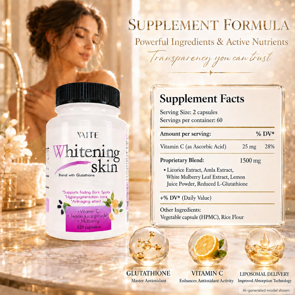 Glutathion-Pillen - Entferner von dunklen Flecken und Aknenarben - 90000 -  Vegane Hautaufhellungspillen mit Anti-Aging- und antioxidativer Wirkung