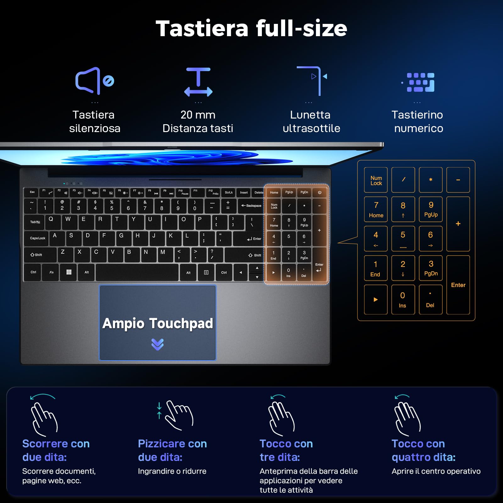 BMAX PC Portatile 15,6 Pollici N95 CPU (Fino a 3,4GHz) 512GB SSD 12GB LPDDR5 Computer Portatile Espandi a 1TB Win 11 Pro Notebook, USB3.2x2, BT5.0, WiFi5 IPS FHD Laptop con Film per Tastiera Italiana