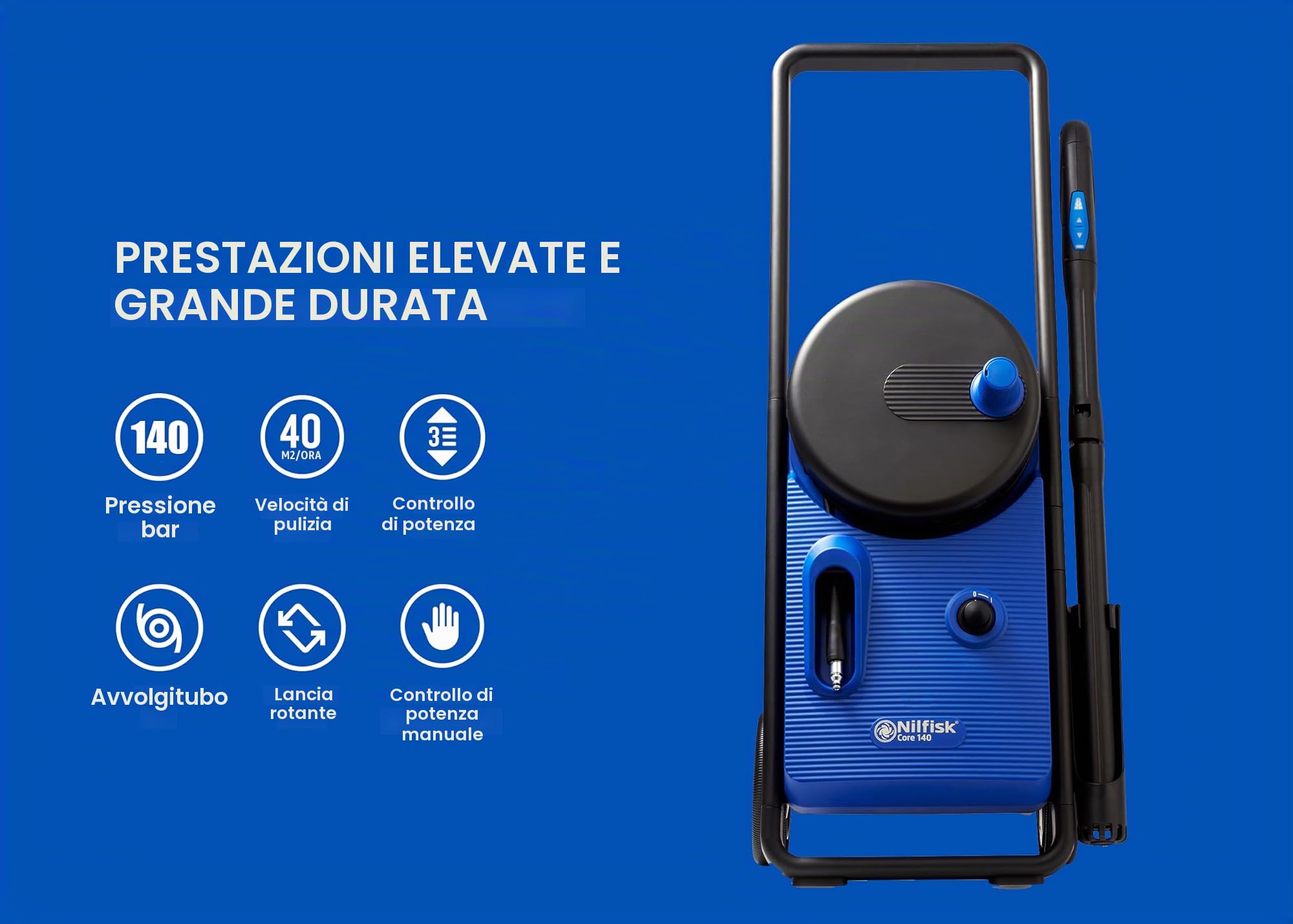 Idropulitrice Nilfisk Core 140 Bar con PowerControl + Spruzzatore di Schiuma - Per Terrazze e Automobili (1800 W)