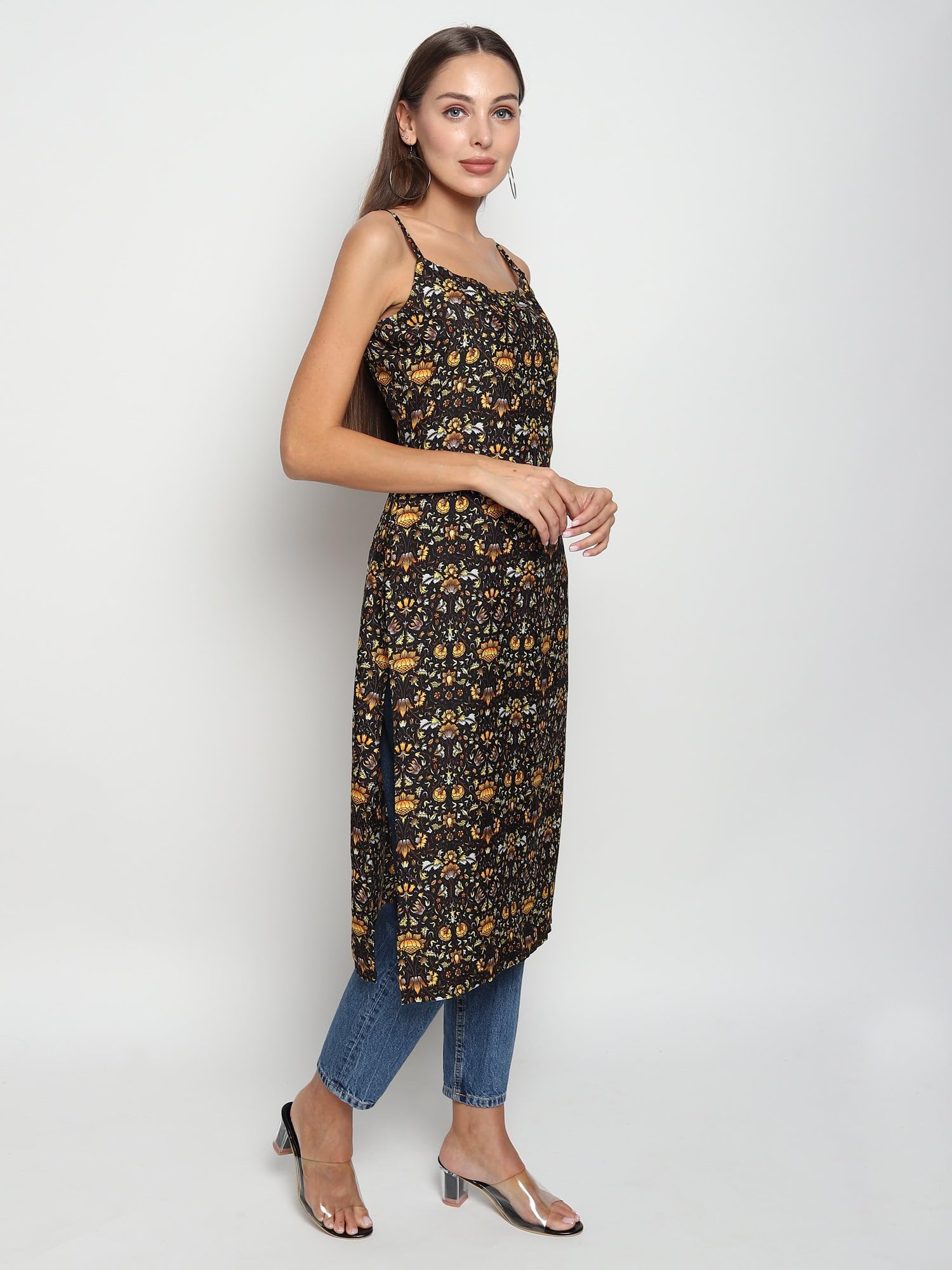 Patlani Women's Micro Crepe Full Stitched Kurti. Black