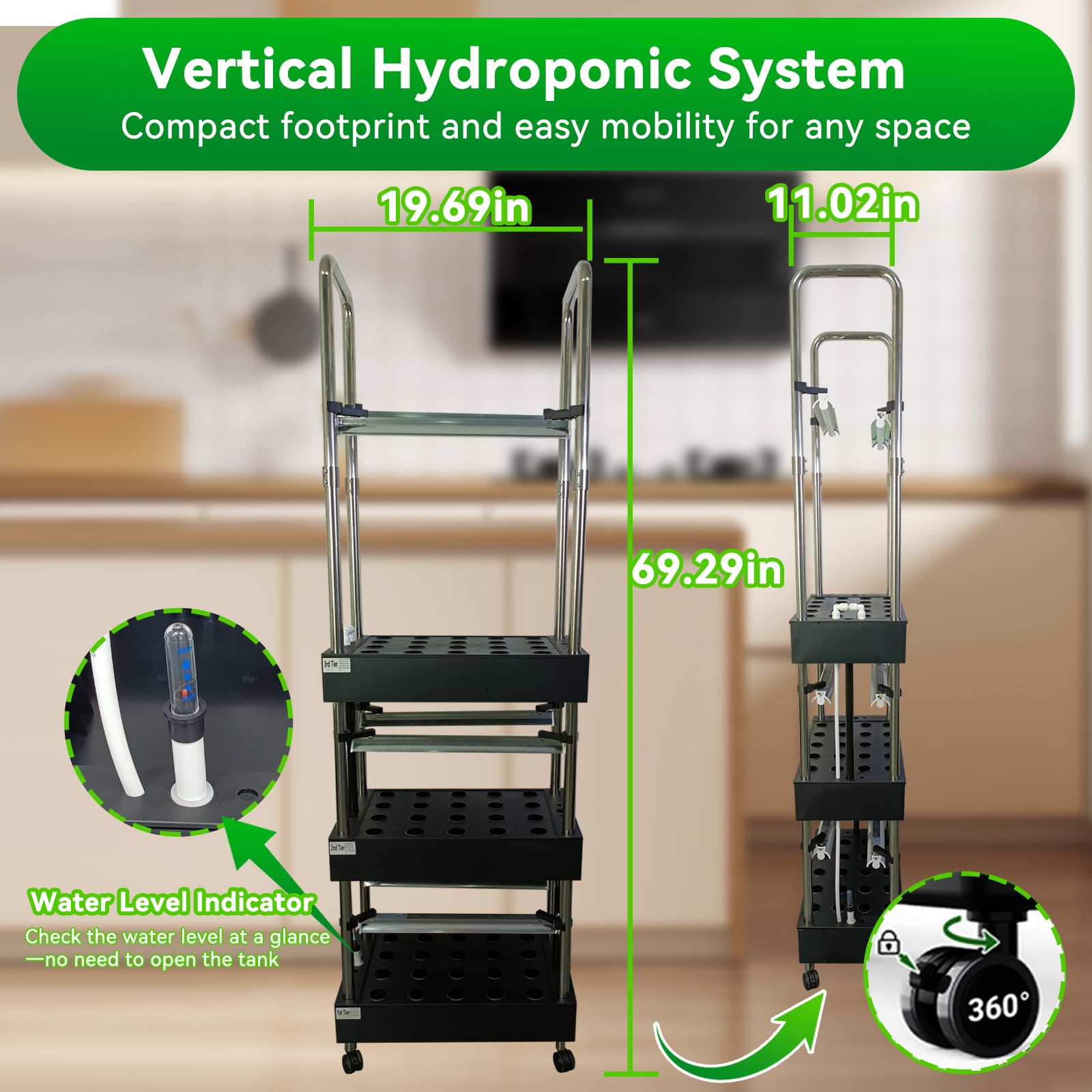 Ulepszony 3-poziomowy system hydroponiczny, 60 kapsułek w ogrodzie wewnętrznym z regulowanym światłem LED o pełnym spektrum, inteligentny system uprawy cyrkulacyjnej
