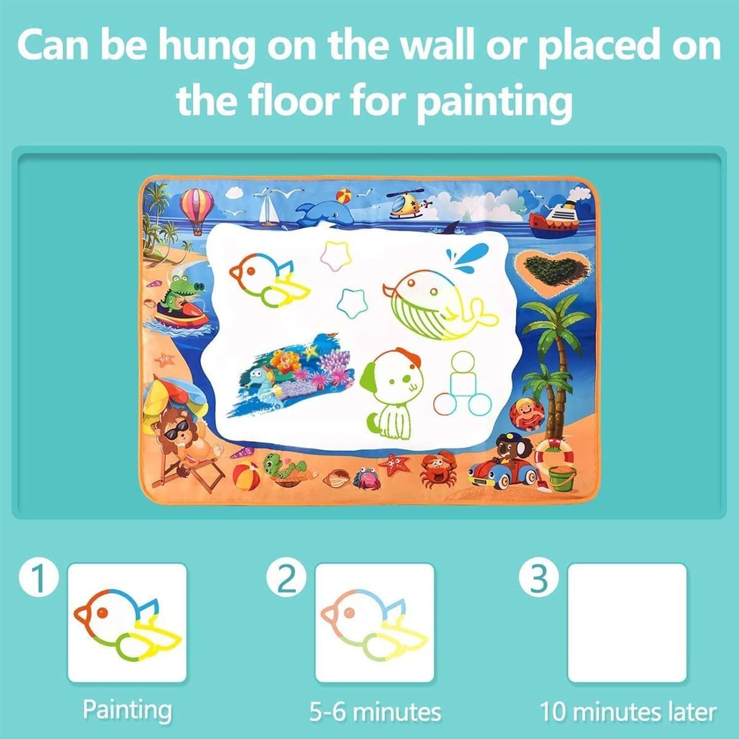 RUZARTH Magic Water Drawing Mat for Kids 3-7 Years | Large Reusable Mess Free Doodle Coloring Mat with Water Pen | Educational Writing & Painting Toy for Toddlers Boys Girls | Creative Birthday Gift 2
