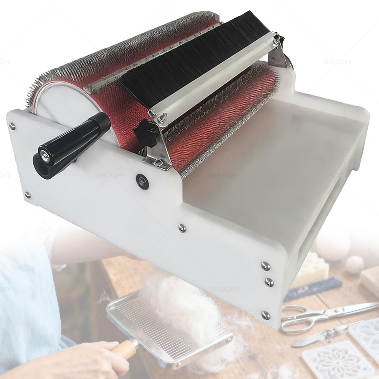Drum Carder Machine, szerokość 20 cm i 40 cm do zgrzebania wełny na dużą skalę, wysokowydajna ręczna maszyna do czesania wełny z igłami 90 tpi do szybkiego mieszania włókien i filcowania nietoperzy