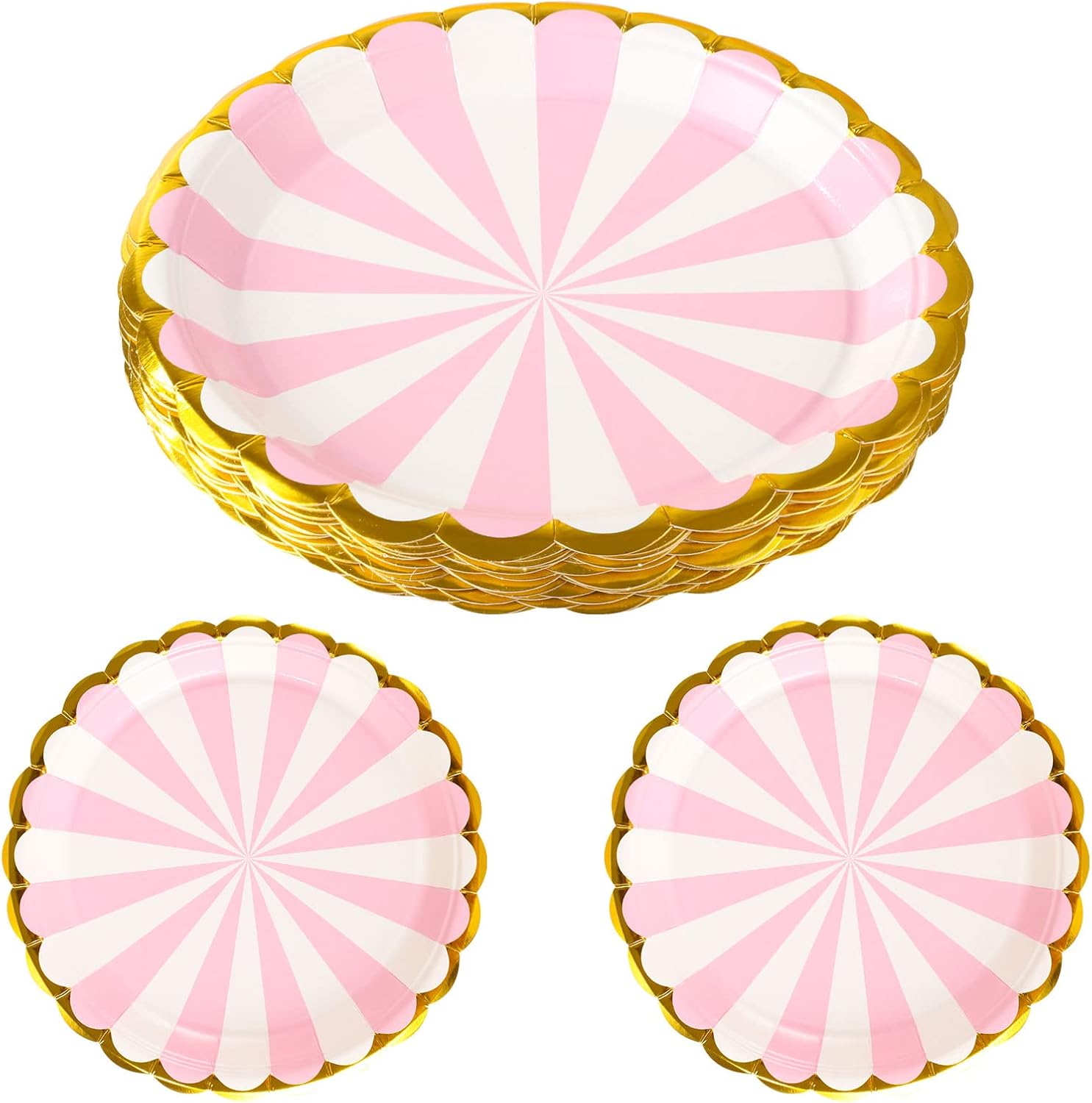 20 Pcs Pink Paper Plates, 7 Inch Pink Party Plates with Gold Foil Trim Disposable Plates for