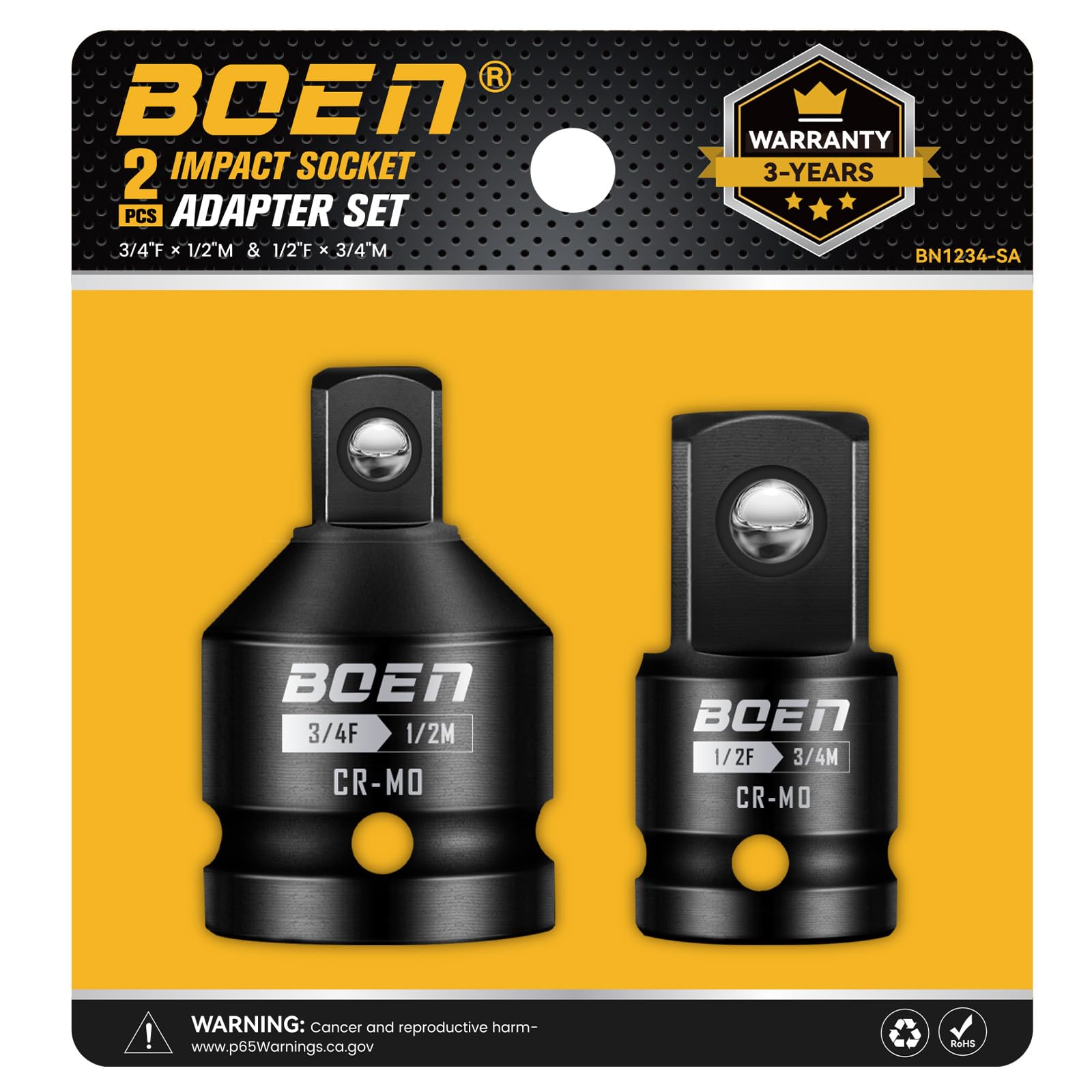 Mr.wintek 2-Piece Impact Socket Adapter and Reducer Set, 1/2" F to 3/4" M, 3/4" F to 1/2" M, Cr-Mo Steel for Impact Driver Conversions