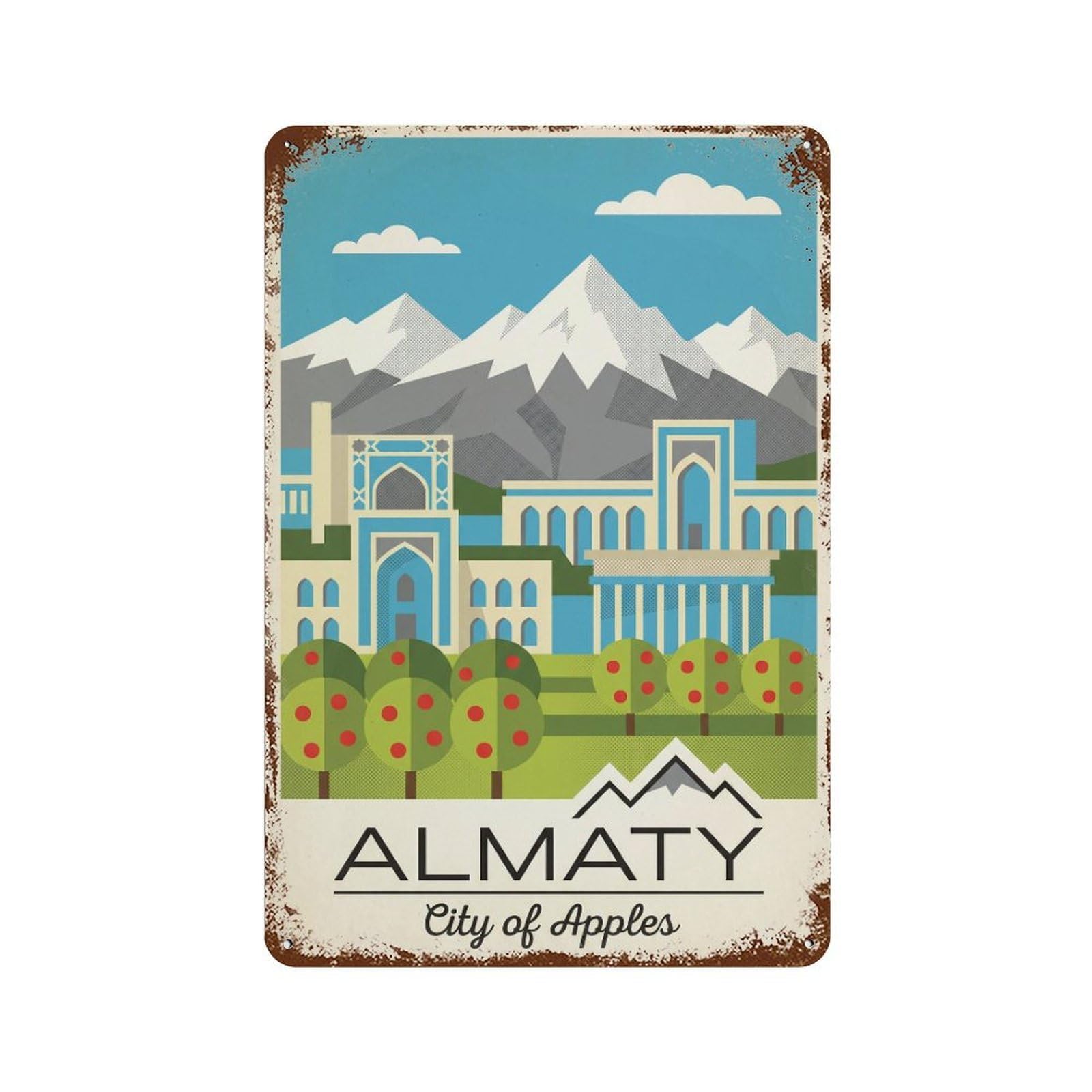 Metal Tin Sign Vintage Travel Kazakhstan Almaty