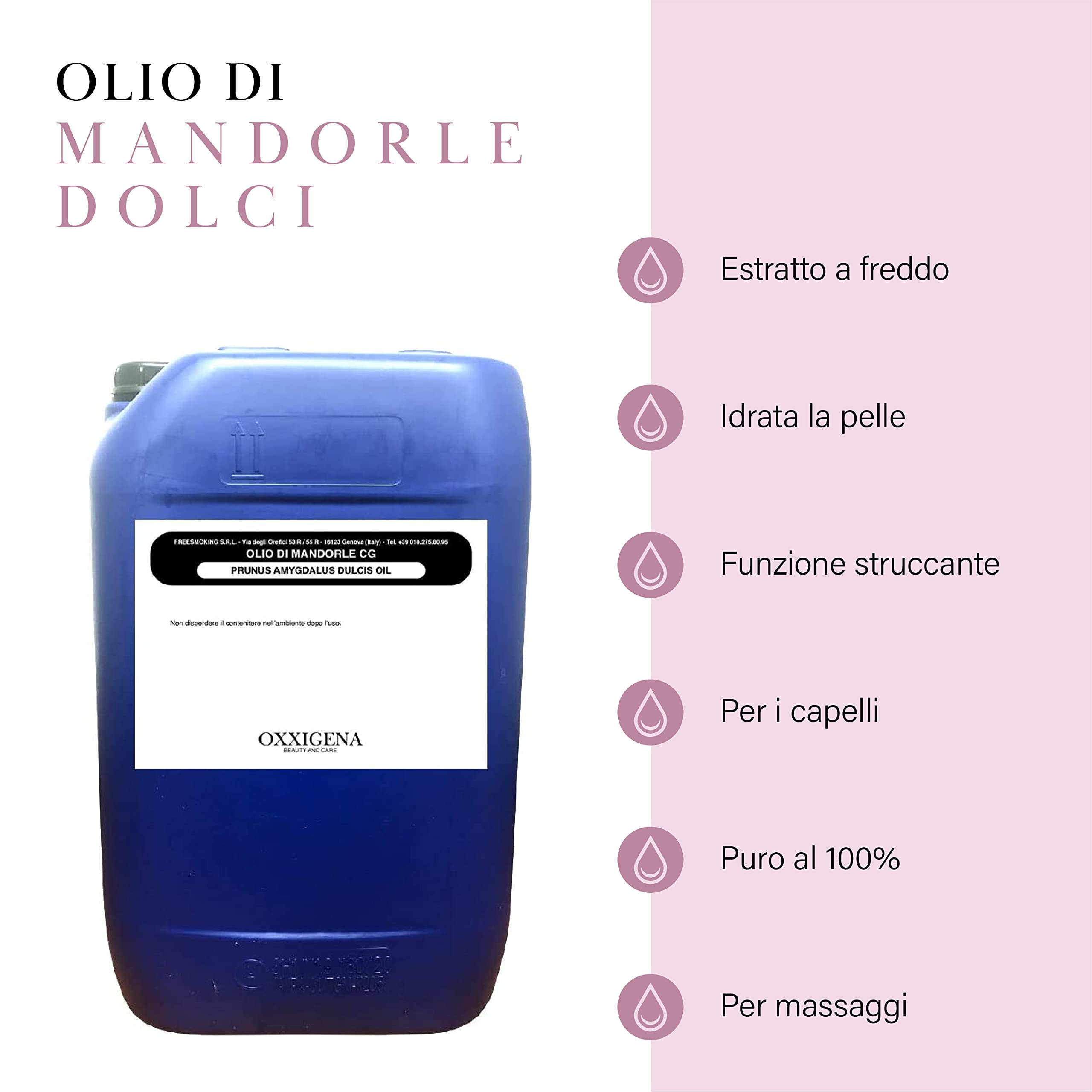 Oxxigena - Olio di Mandorle Dolci Naturale e Puro al 100%, Confezione da 10 L, Estratto a Freddo, Ideale per Massaggi Corpo, come Idratante e Struccante per la Pelle Secca e per i Capelli Crespi