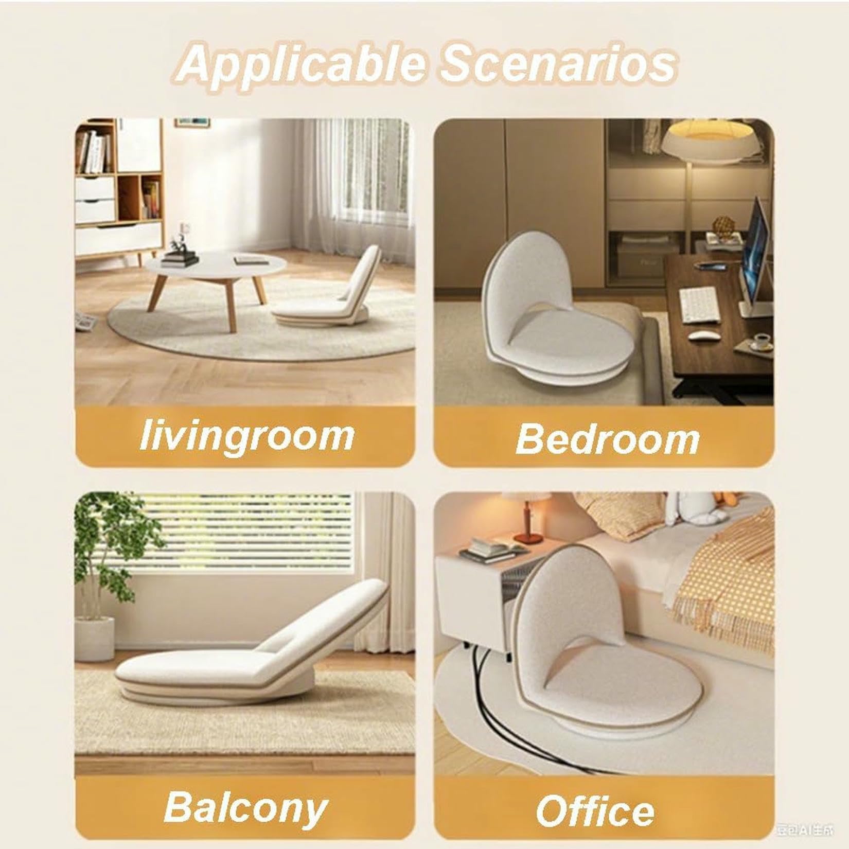 Silla De Suelo Plegable Giratoria Tatami con Soporte De Espalda, Silla De Meditación Cómoda, Silla De Suelo, Sofá Perezoso para Dormitorio, Cojines De Suelo Giratorio