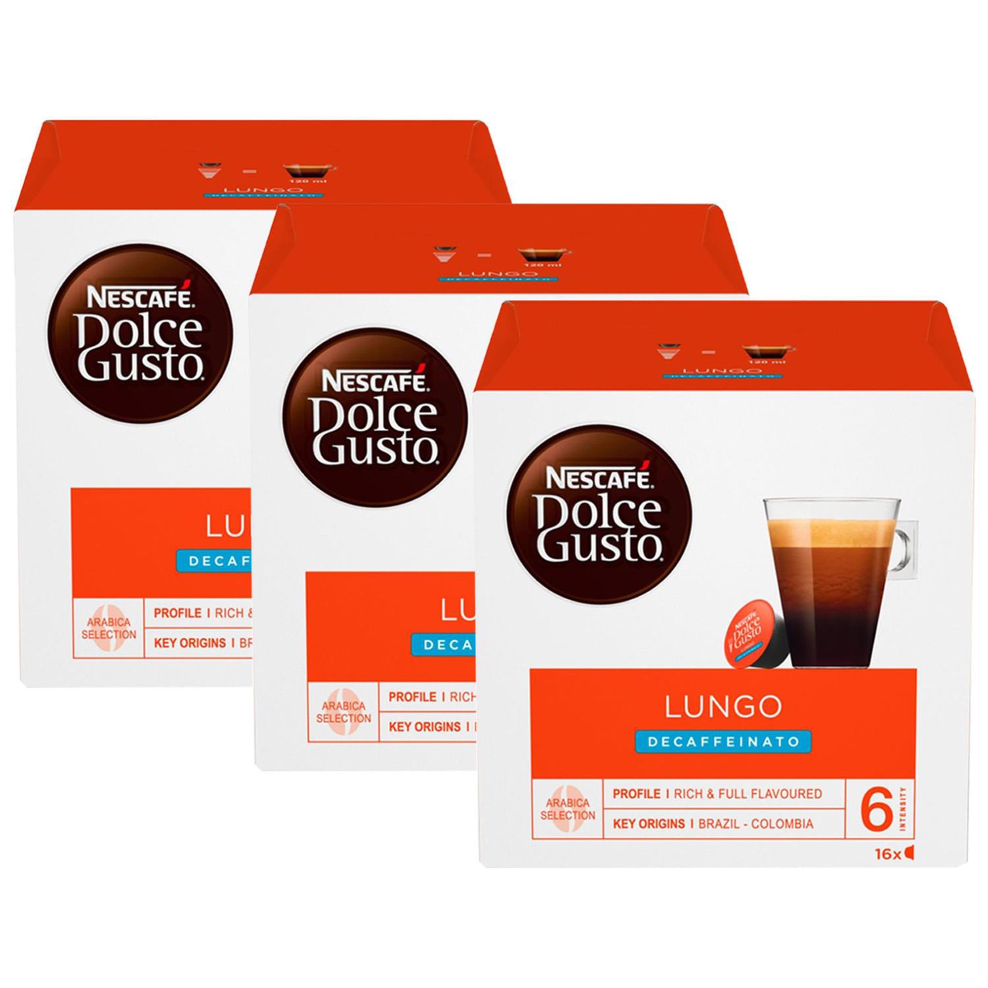 Nescafé Dolce Gusto Lungo Decaf Coffee Pods 16 Pods | Multipack of 3