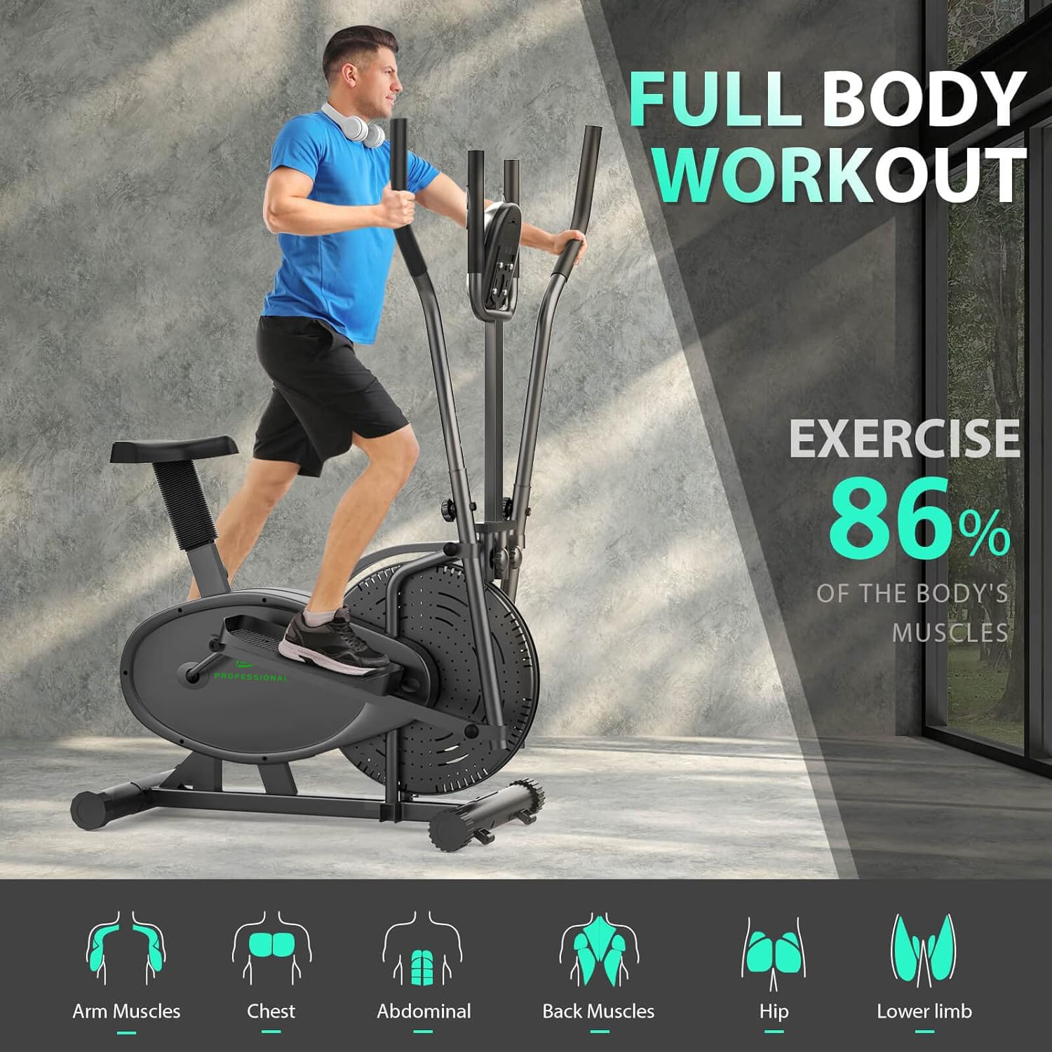 Neezee Ellittiche Per La Casa - 2 IN 1 Cyclette Per Cross Trainer Con Sedile, Monitor LCD Intelligente, Resistenza Regolabile, Allenamento Migliorato Per Tutto Il Corpo, Fino a 120 KG