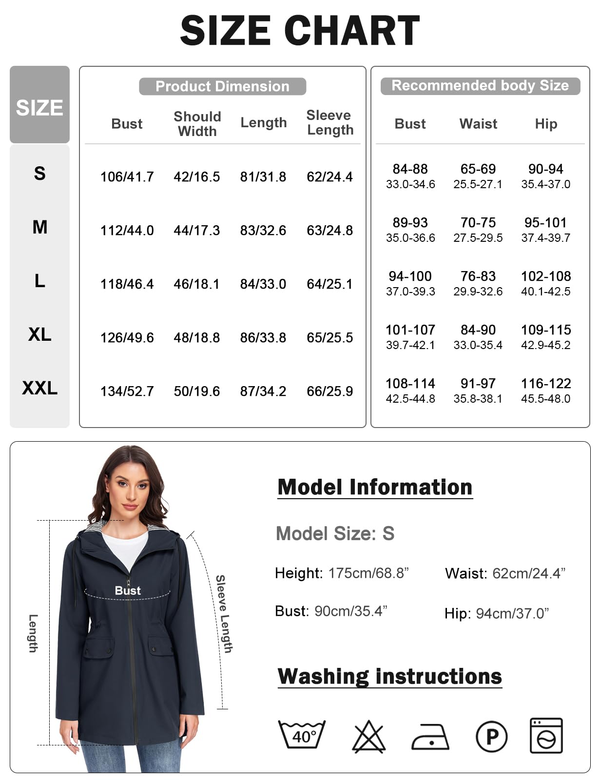 Yuson Girl Abrigo Entretiempo Mujer Largo Elegante Chaqueta Primavera Ligero Abrigo Cortavientos Parka con Capucha y Cordón Casual Cazadora para Primavera, Verano y Otoño
