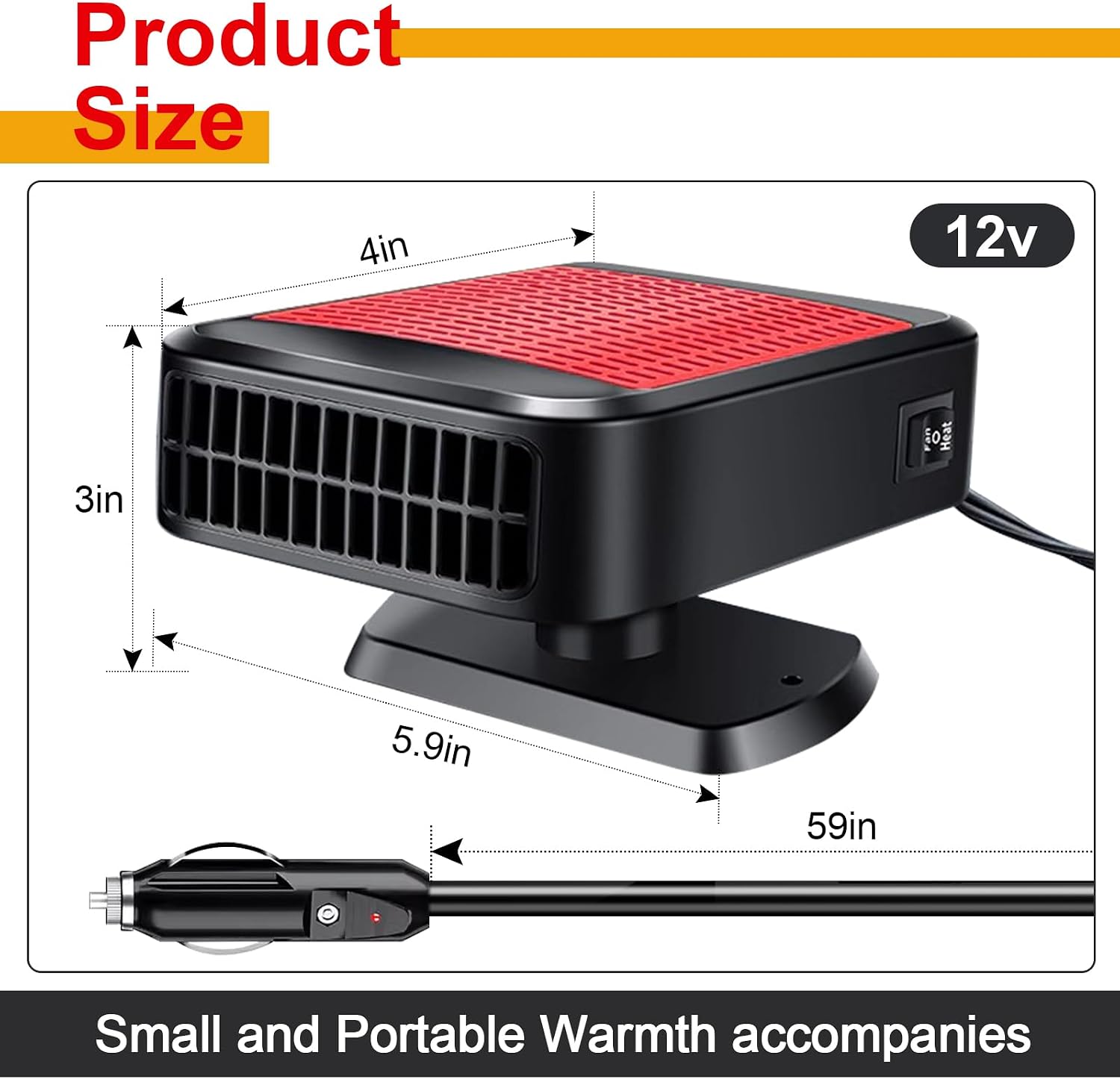 Car Heater,12V 200W Portable Car Heater 360°Rotation 2 in 1 Heating & Cooling Fan Windshield Demisting Defroster Plug Into Cigarette Lighter for All Cars（red）