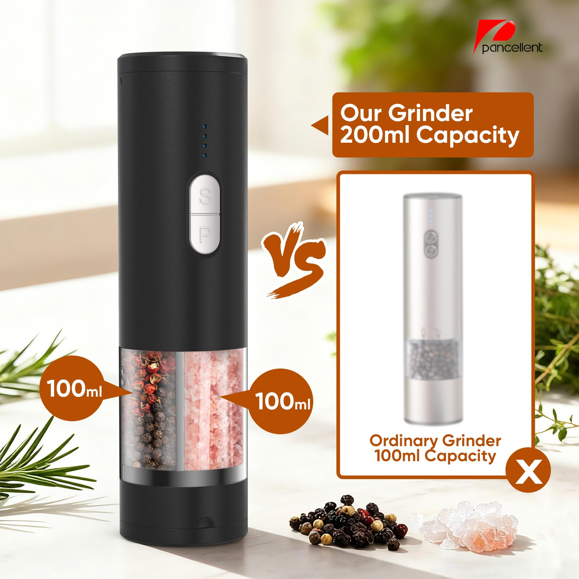 Moulin à poivre et sel électrique 2 en 1 rechargeable USB, automatique avec éclairage LED, réglable