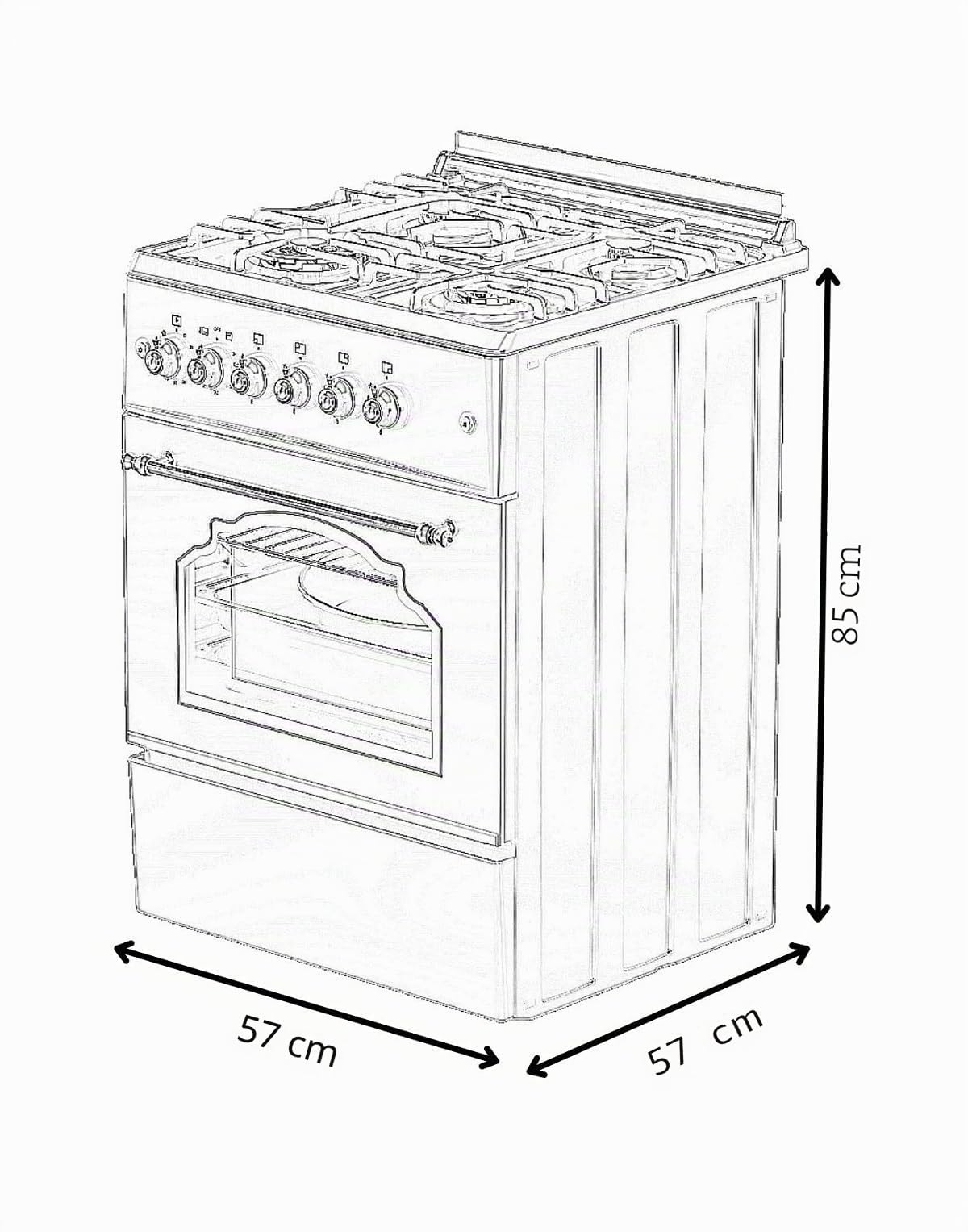 ALPHA Cuisinière à gaz VuLCANO GOLD-60 Rustica Gold. Allumage automatique, Wok, ventilateur et minuteur. *Haut de gamme*