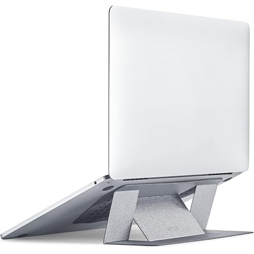 MOFT Laptop Stand for Desk, Adhesive MacBook Computer Stand with 2 Adjustable Viewing Angles, Foldable and Portable Laptop Riser Compatible with 11"-16" Laptops, Silver(Adhesive Version)
