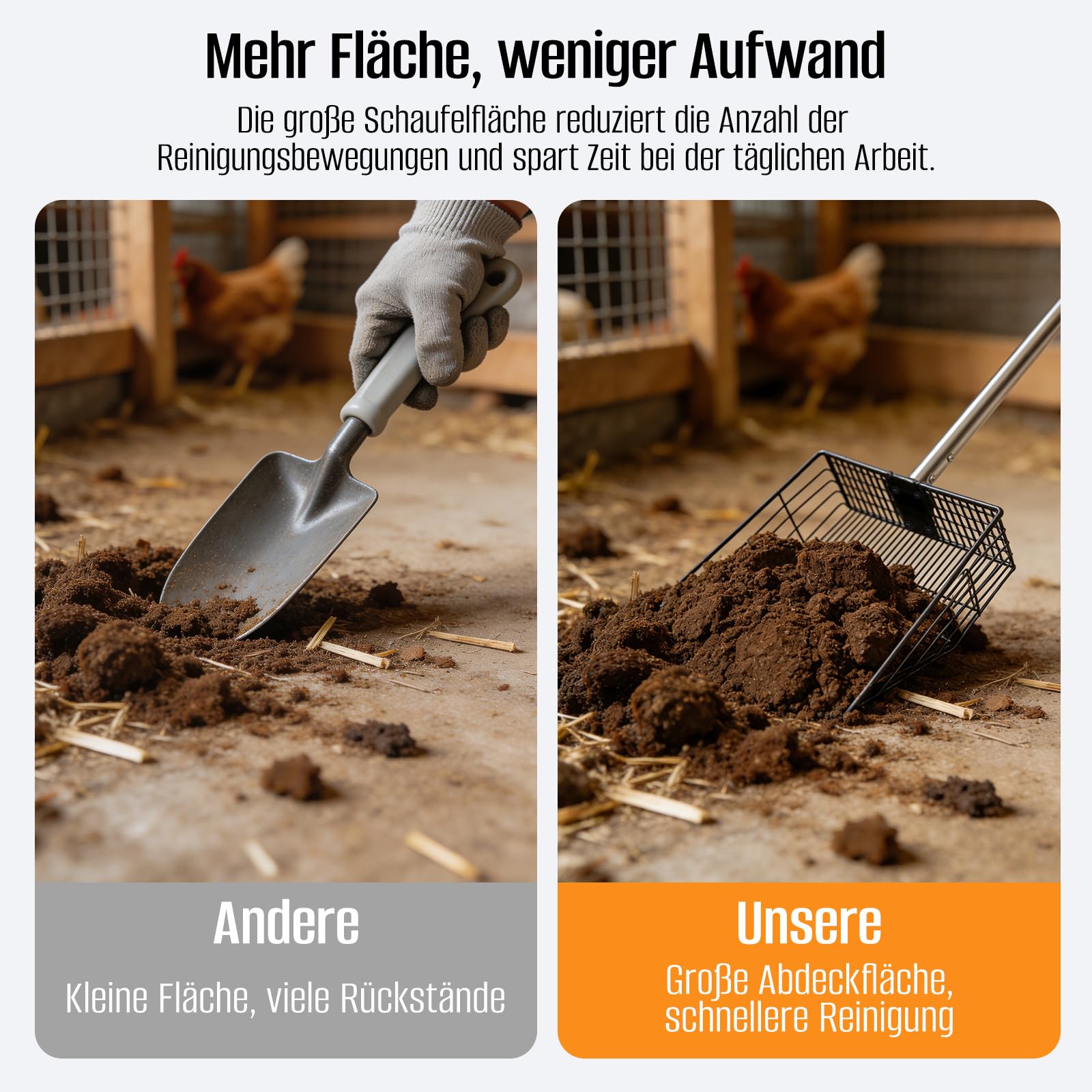 Hühnerkotschaufel Lang, Multifunktional Chicken Poop Scooper, Einstellbare Siebschaufel, für Hühnerstall Trennung von KOT und Schutt von Sand, Hühnerstreu Schaufel, Hühnerstall Zubehör (155CM)