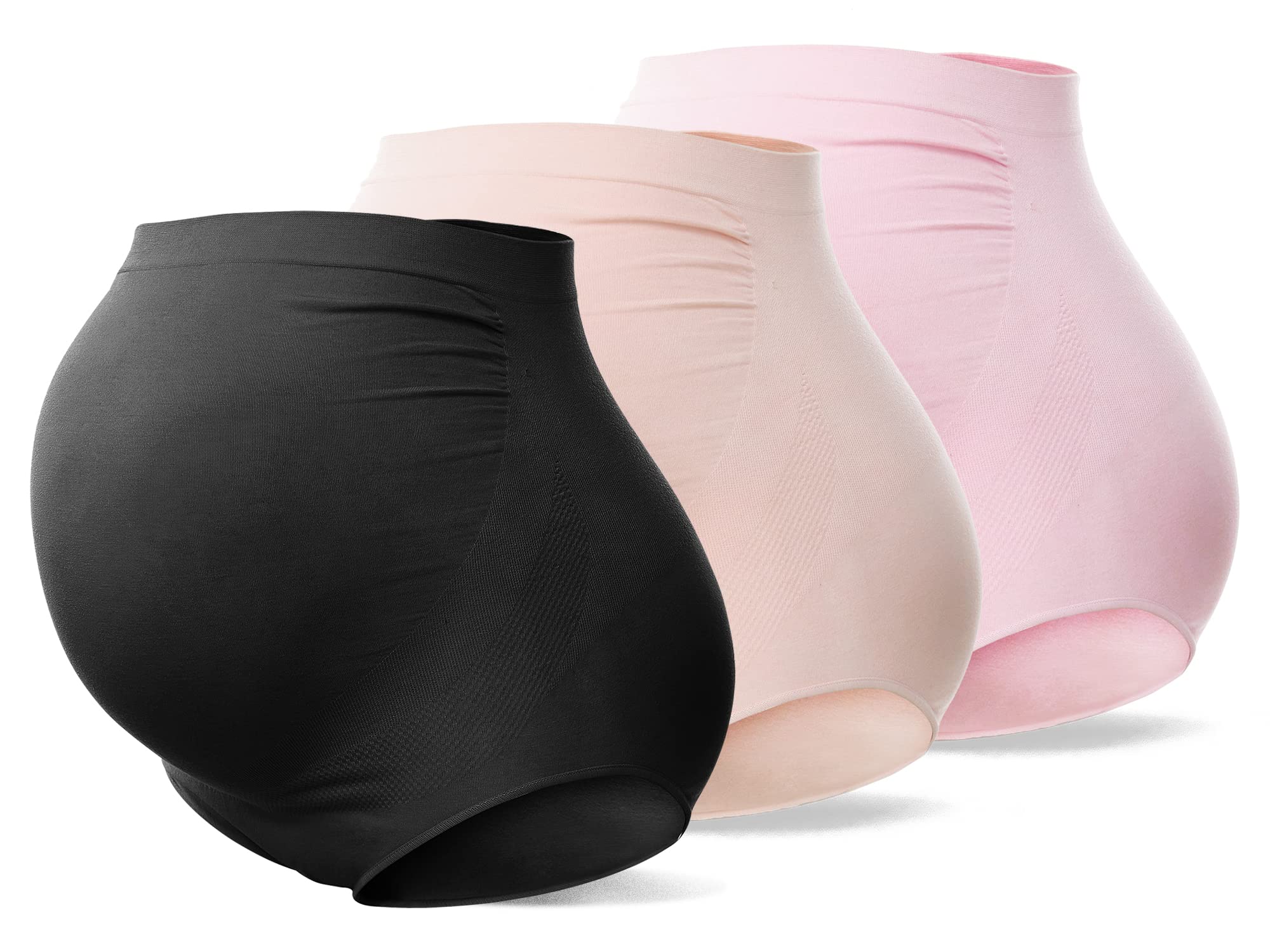 SUNNYBUY Women's Maternity High Waist Underwear Pregnancy Seamless Soft Hipster Panties Over Bump, Blackskinpink 3-pk, 3XL